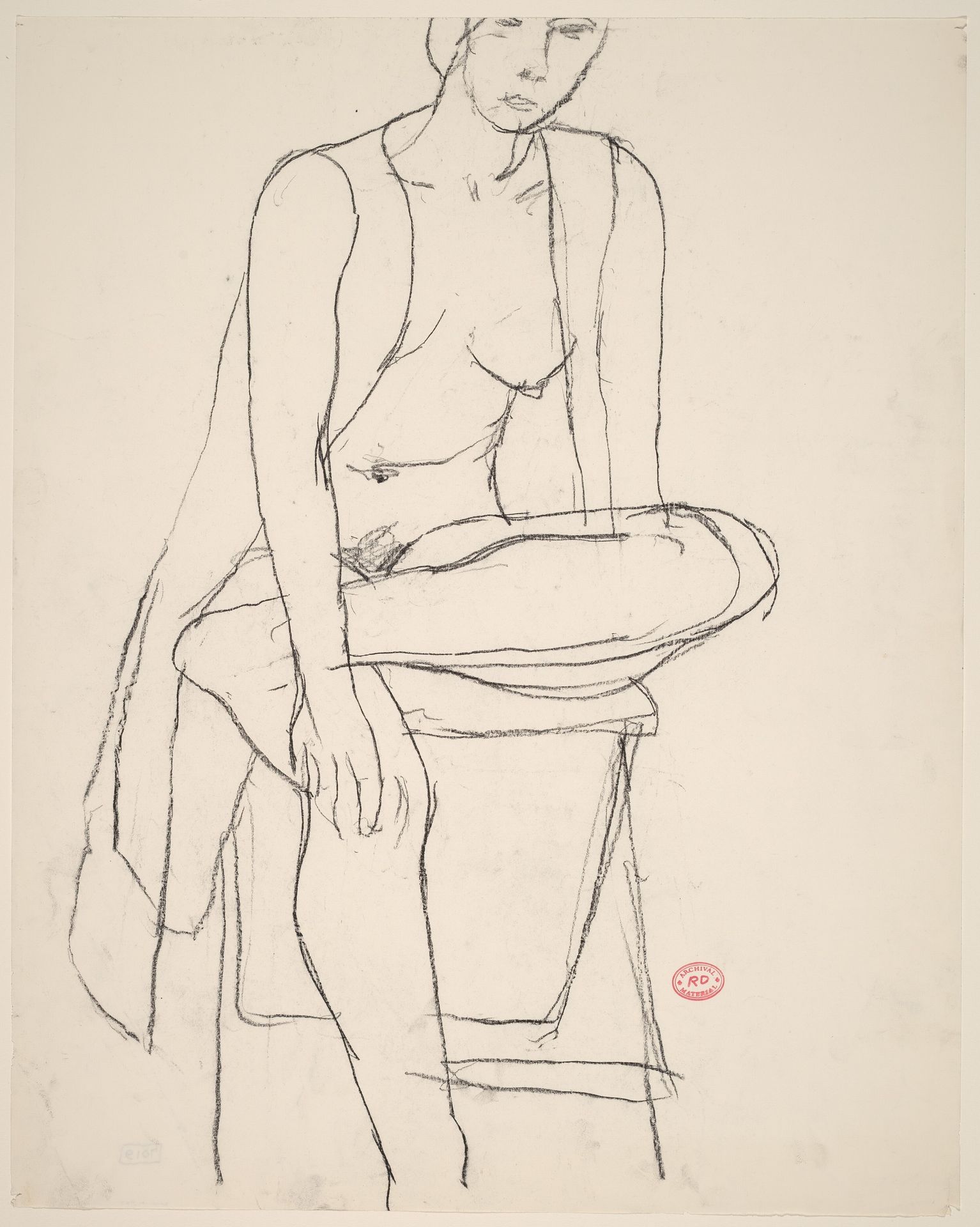 Untitled [seated nude with her shirt open crossing her leg] by Richard Diebenkorn