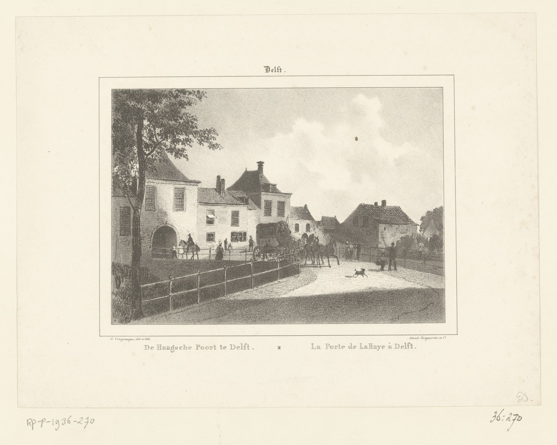 Gezicht op de Haagse of Waterslootse Poort te Delft by Gijsbertus Craeyvanger