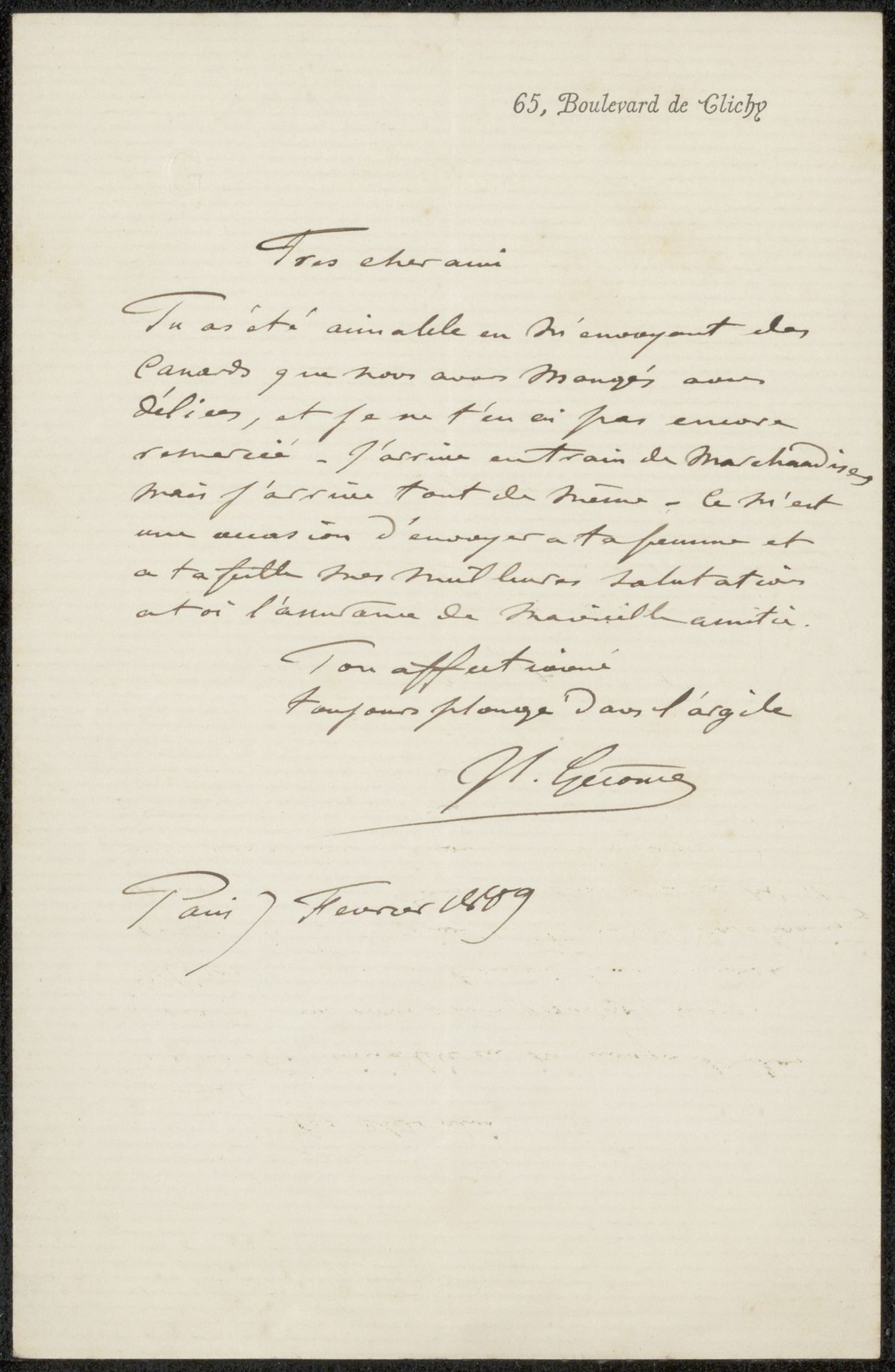 Brief aan Philip Zilcken by Jean-Léon Gérôme