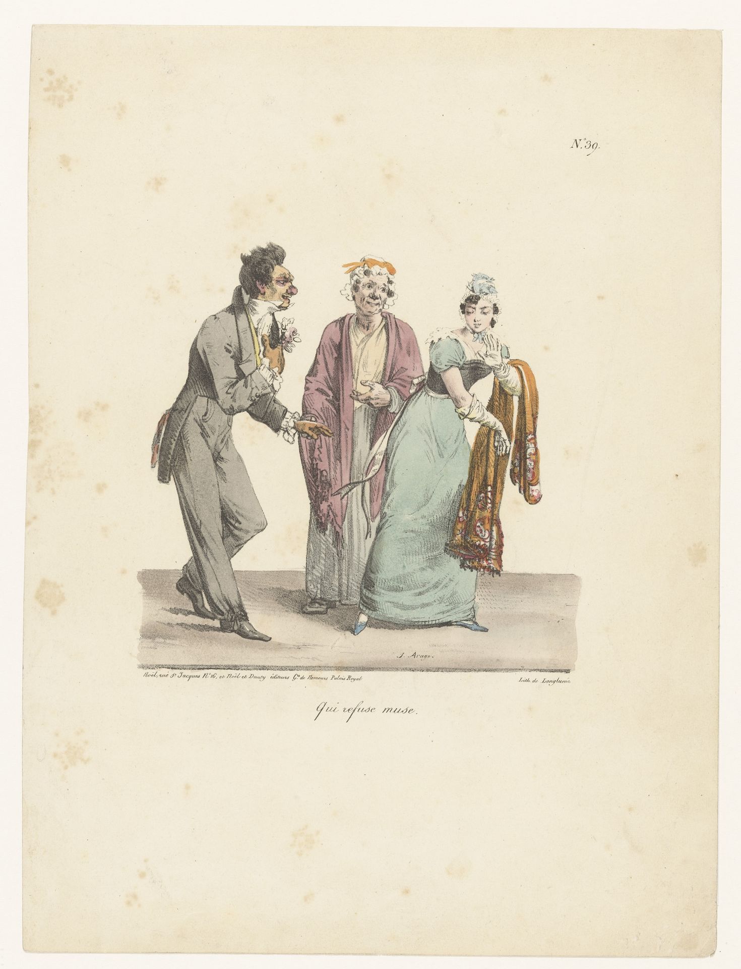 Dame wijst een huwelijksaanzoek af by Jacques Etienne Victor Arago