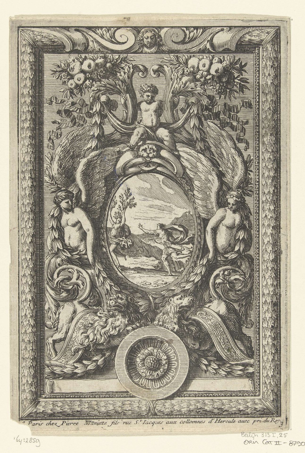 Paneel met Apollo en Daphne in medaillon by Jean Lepautre
