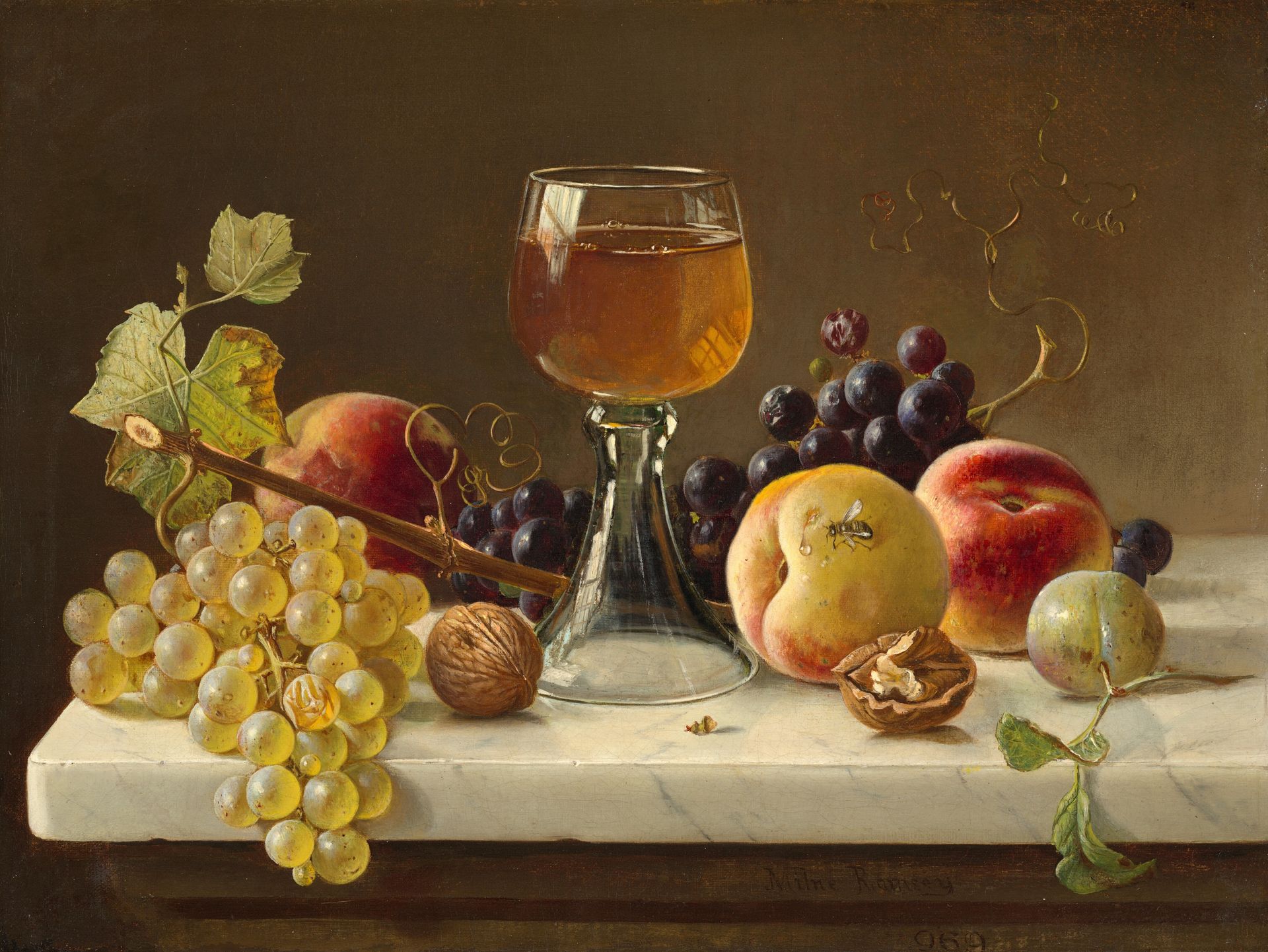 Marble Tabletop with Fruit and Wineglass by Milne Ramsey