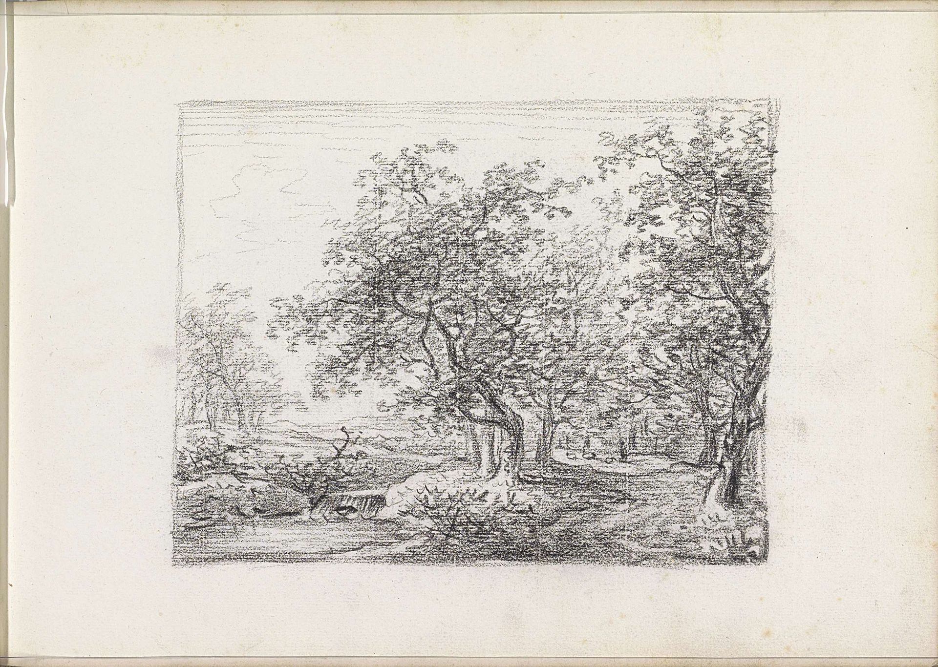 Bospad langs een plas by Andreas Schelfhout