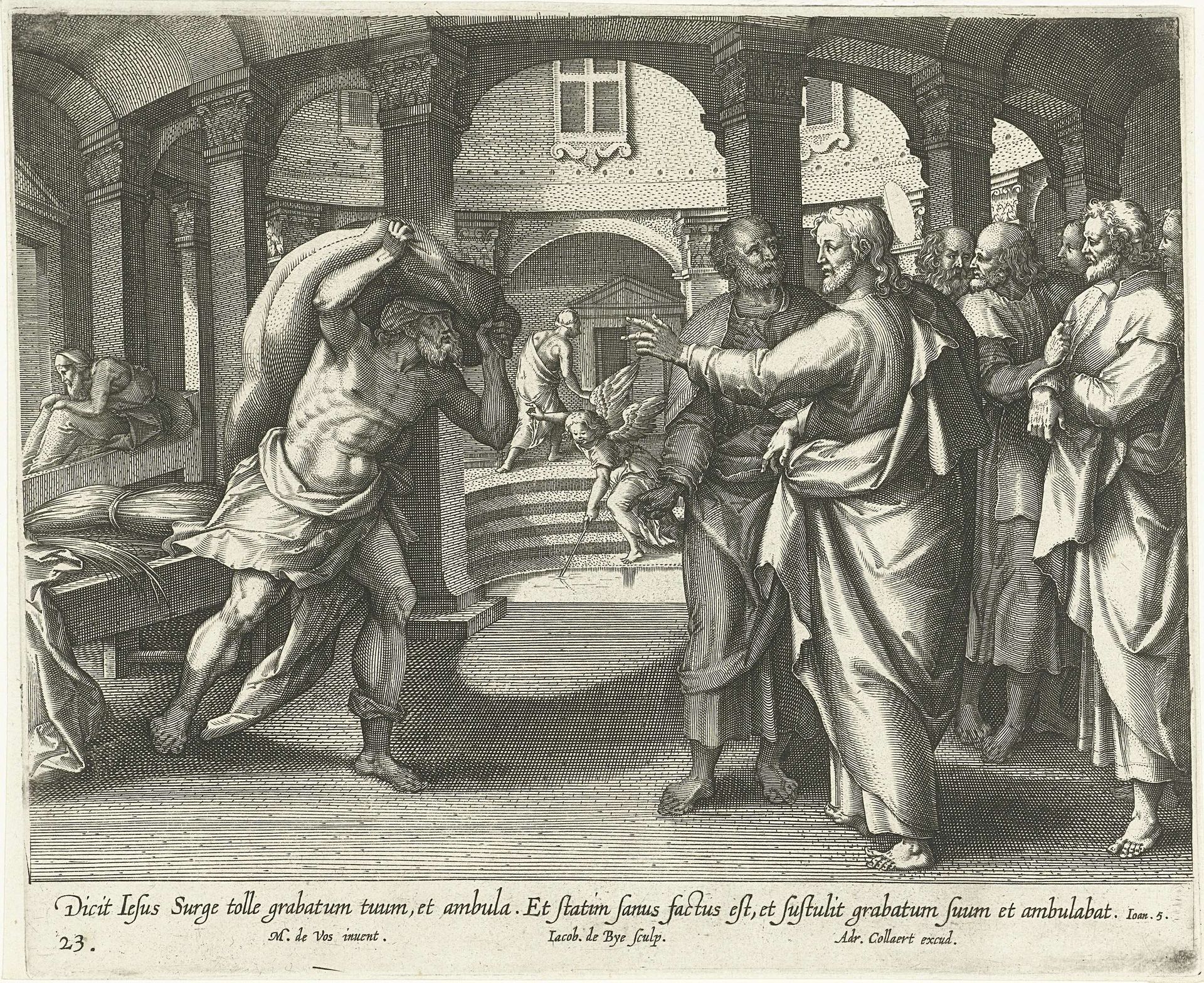 Genezing van de man bij het bad van Betesda by Jacques de Bie