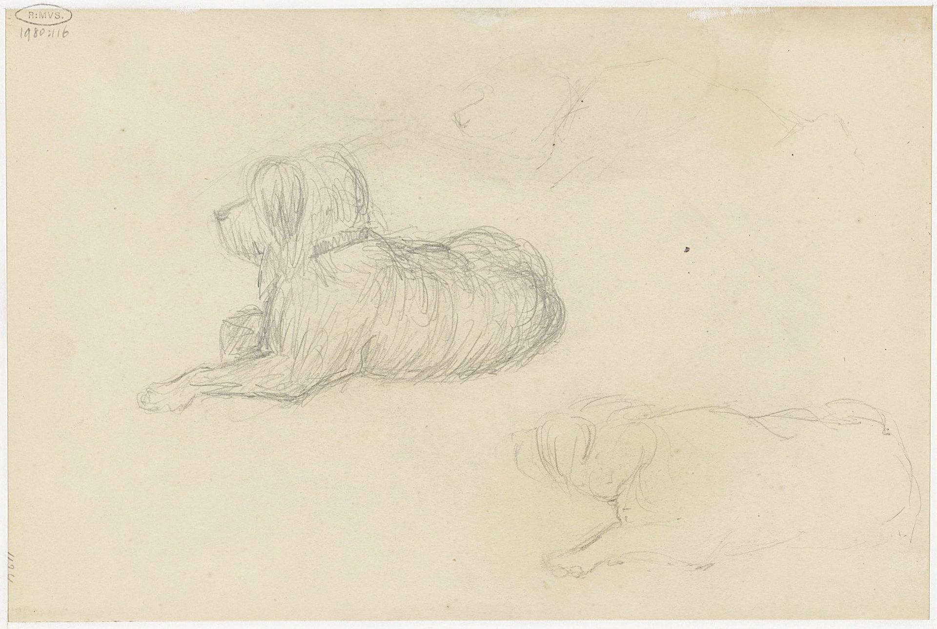 Twee studies van een hond by Jozef Israëls