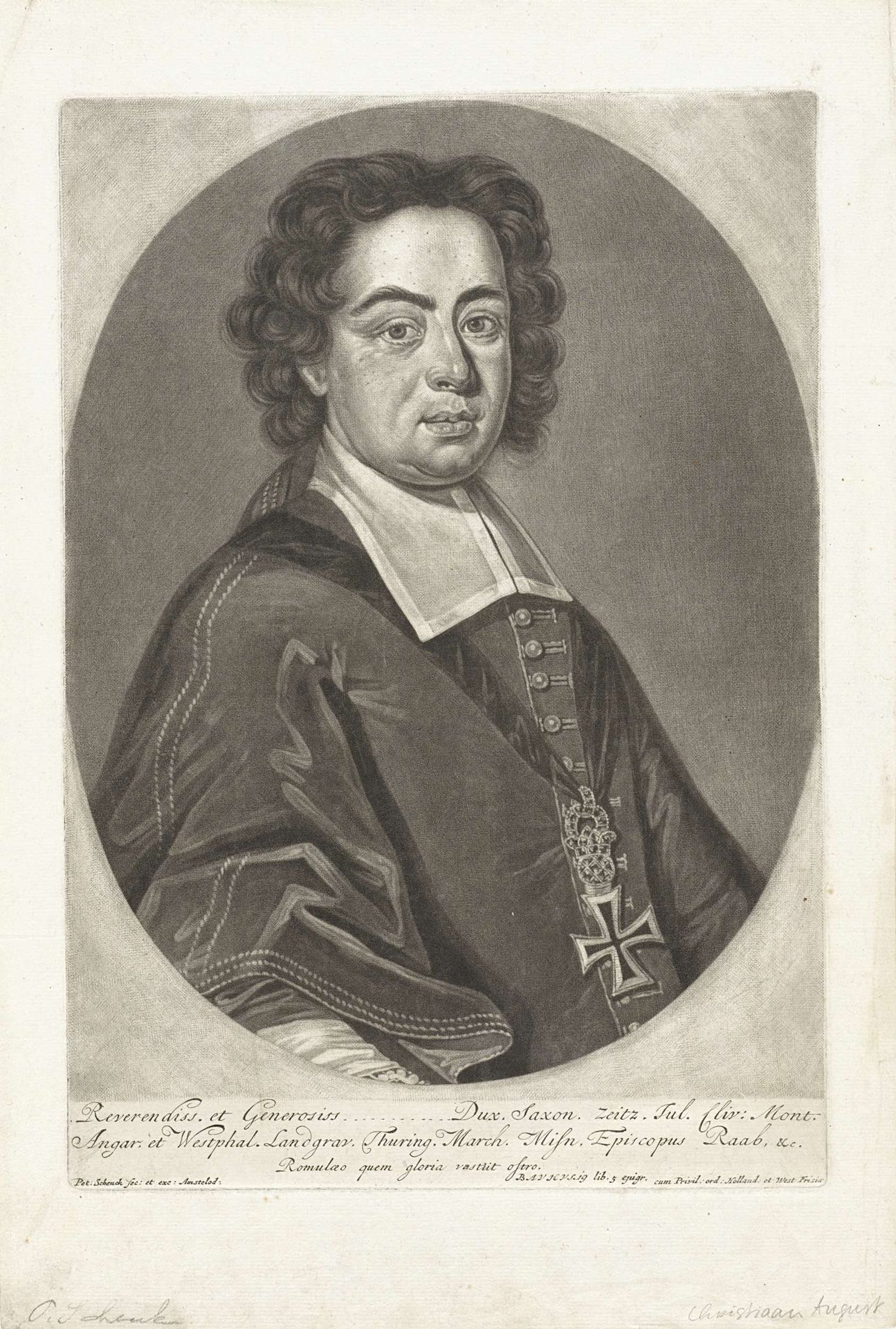 Portret van Christian August, hertog van Saksen-Zeitz, bisschop van Raab by Pieter Schenk