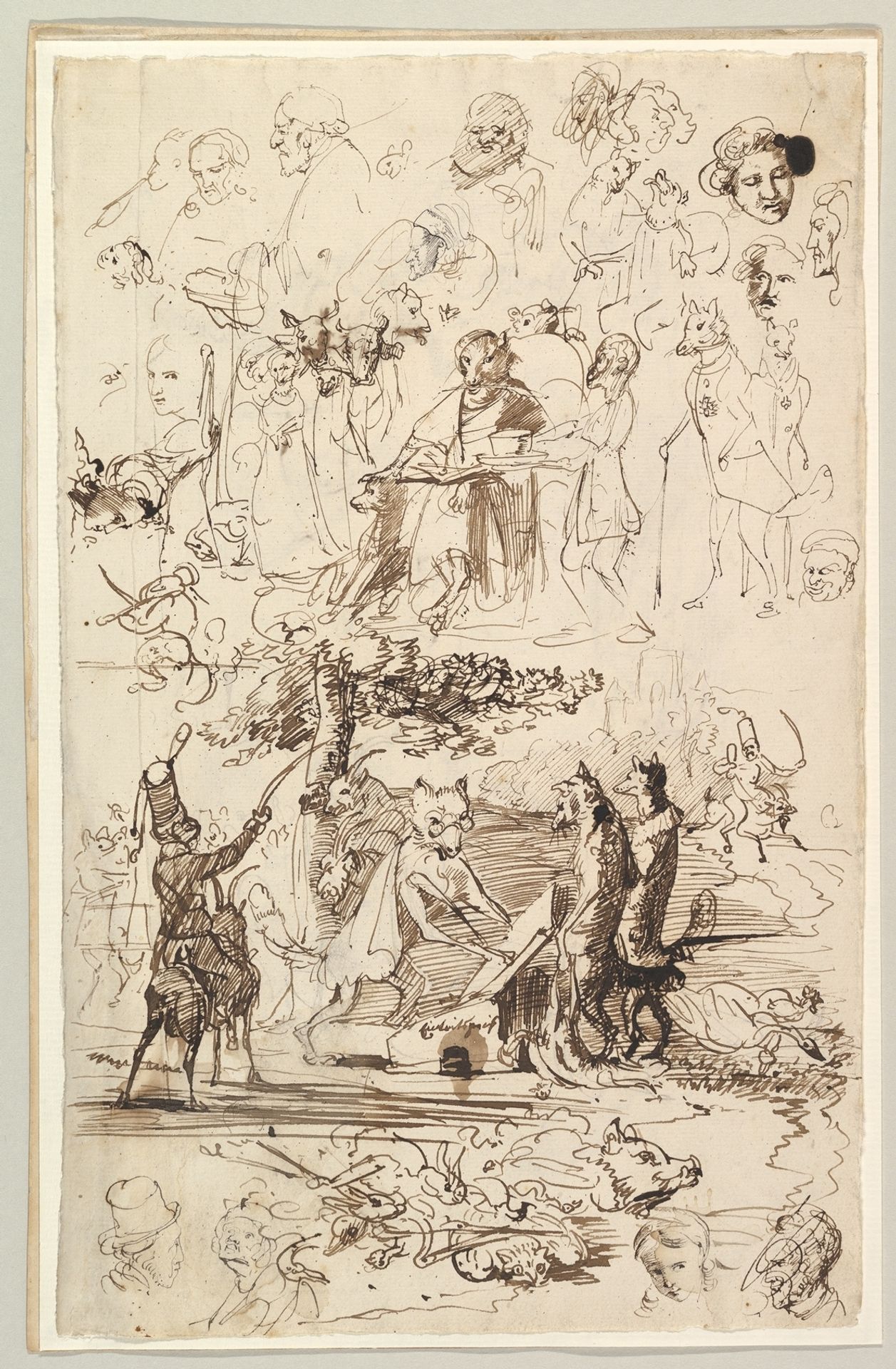 Sheet of Studies, Including for Reineke Fuchs; verso: Studies of Soldiers and of a Battle in a Wood by Wilhelm von Kaulbach