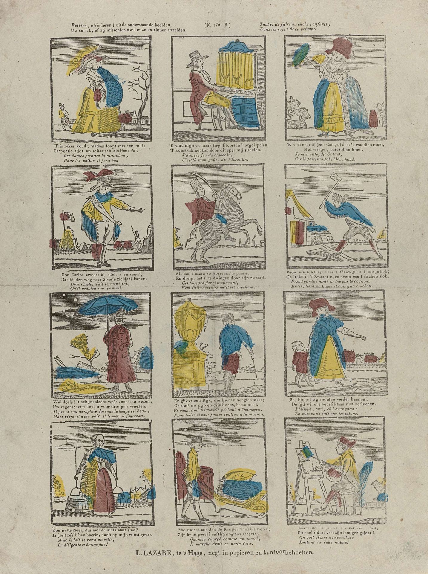 Verkiest, o kinderen! uit de onderstaande beelden, / Uw smaak, of zij misschien uw keuze en zinnen streelden / Tachez de faire un choix, enfants, / Dans les sujets de ce présent by L. Lazare