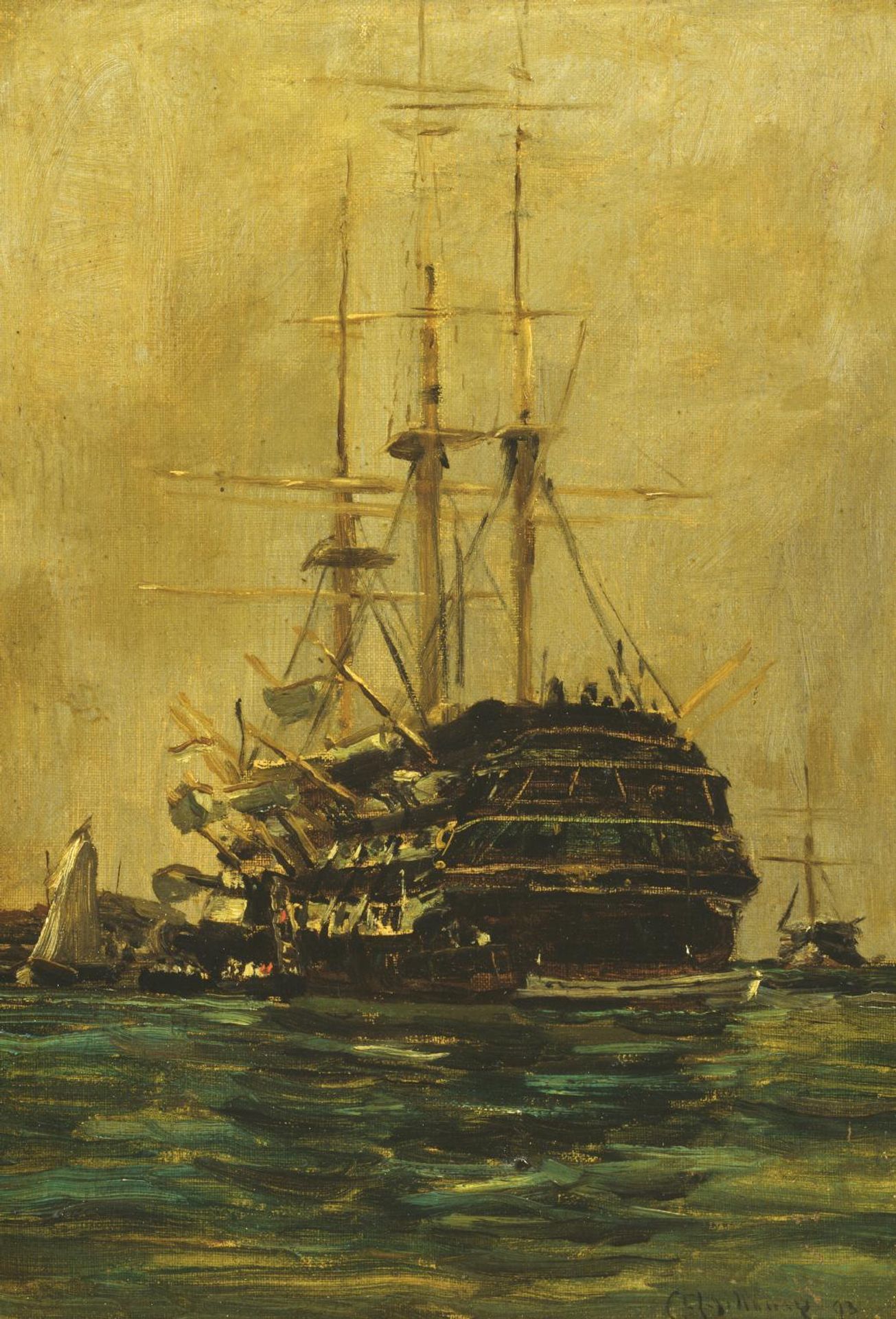The St Vincent in Portsmouth Harbour by Charles Edward Holloway