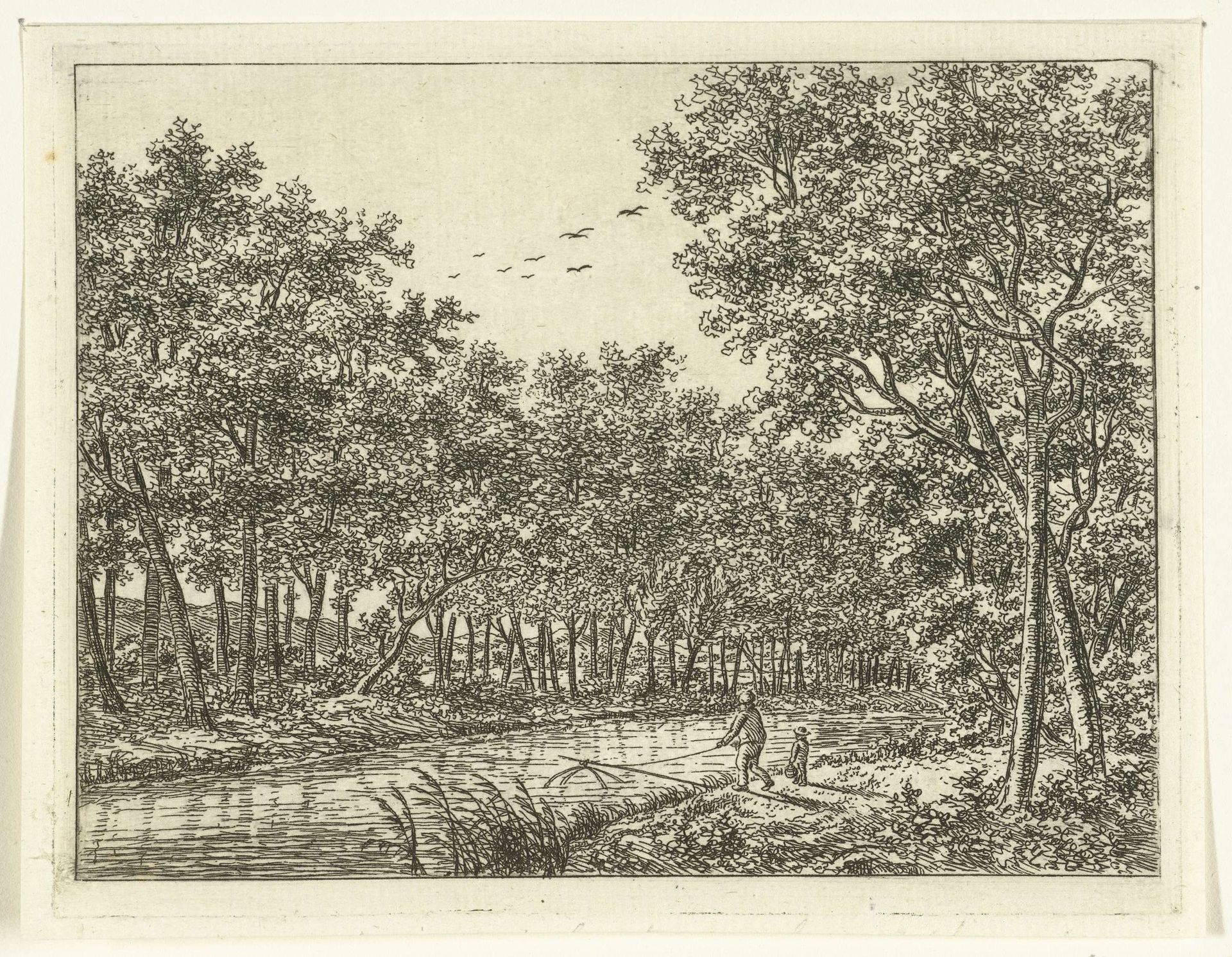 Rivierlandschap met visser en jongetje by Ernst Willem Jan Bagelaar