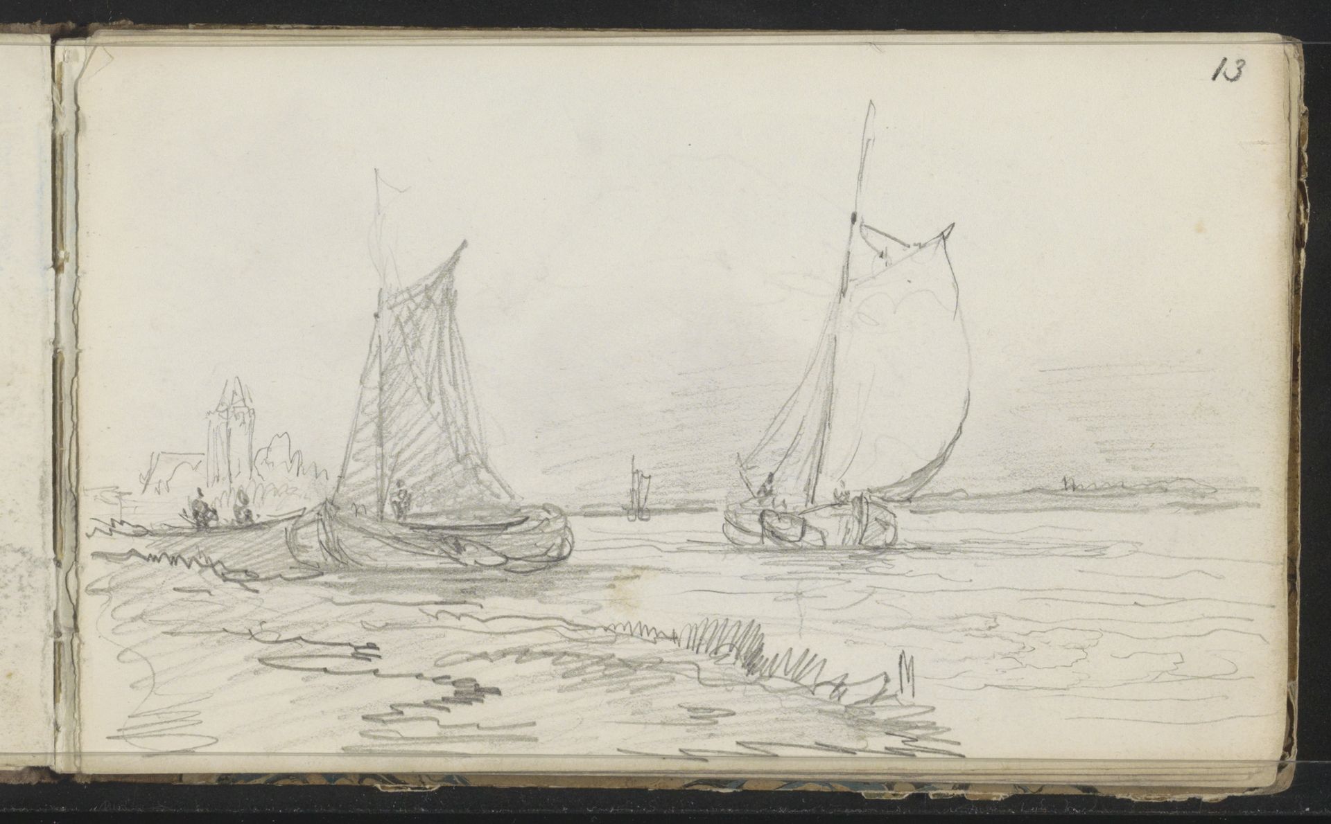 Zeilschepen voor een kust by Arnoldus Johannes Eymer