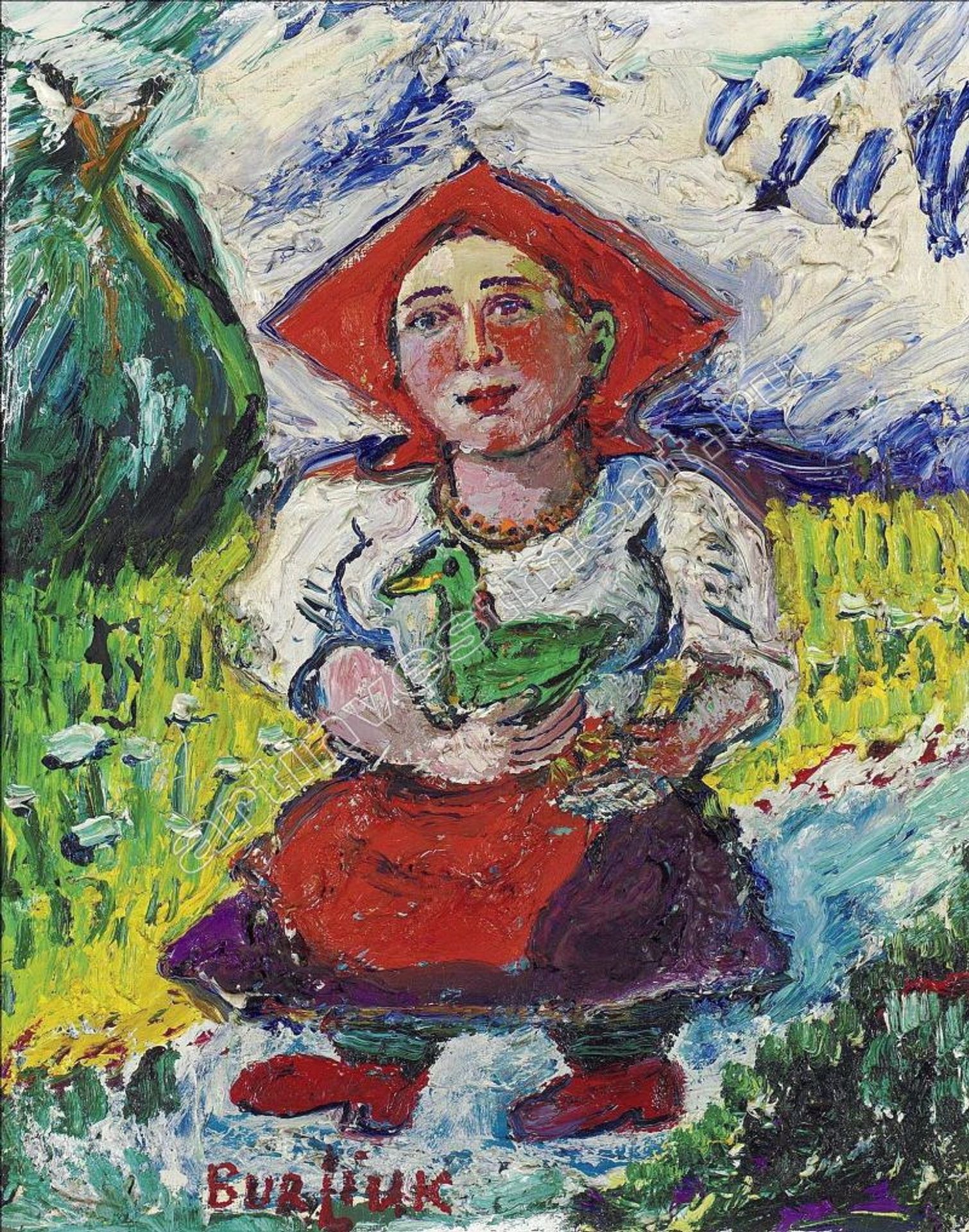 Woman with a duck by David Burliuk