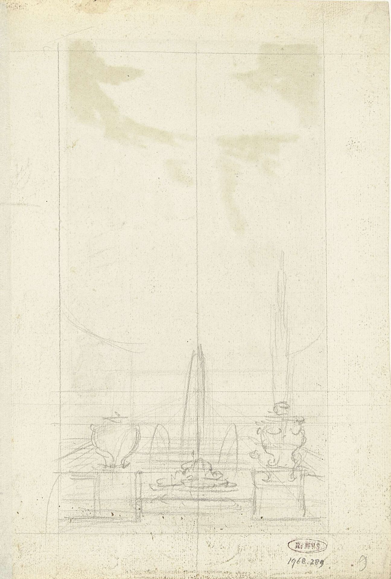 Schets van een tuin met een vijver en een fontein by Elias van Nijmegen