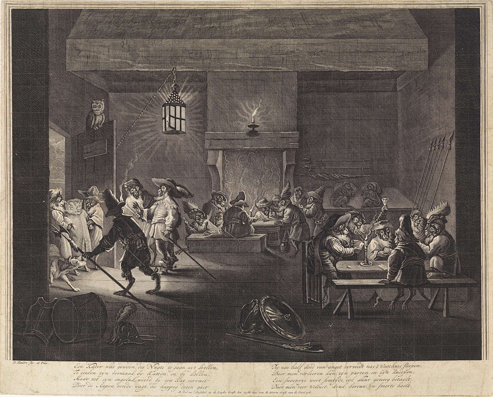 Wachtlokaal met apen, ca. 1720 by Matthijs Pool