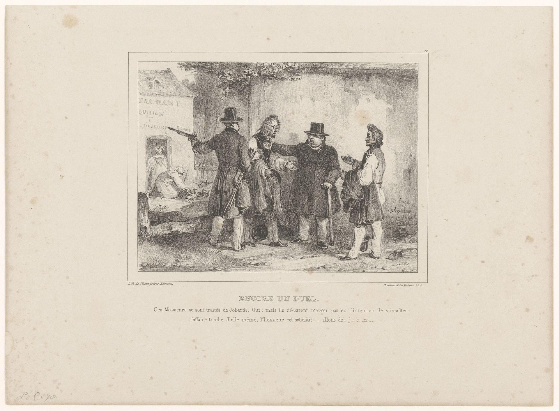 Twee mannen bereiden zich voor op een duel by Nicolas Toussaint Charlet