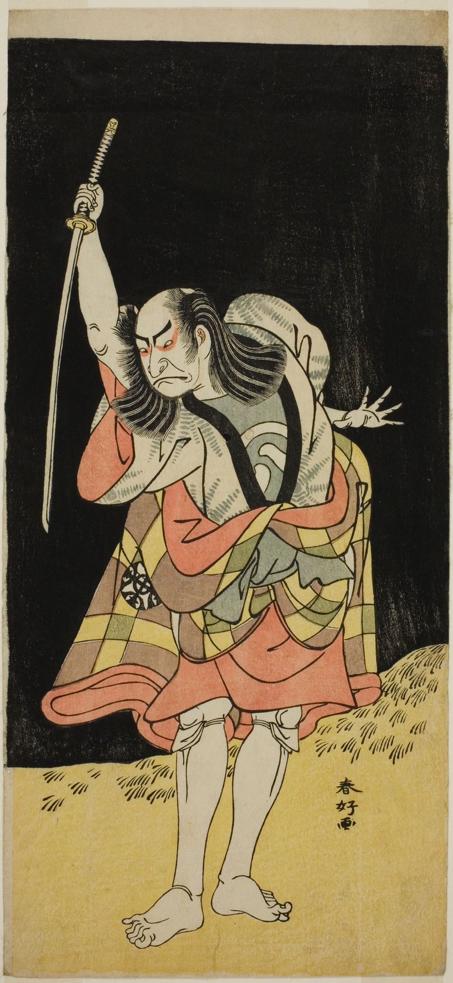 The Actor Nakamura Nakazo I as Ippei (?) in the Play Koi Nyobo Somewake Tazuna (?), Performed at the Ichimura Theater (?) in the Eighth Month, 1778 (?) by Katsukawa Shunkō