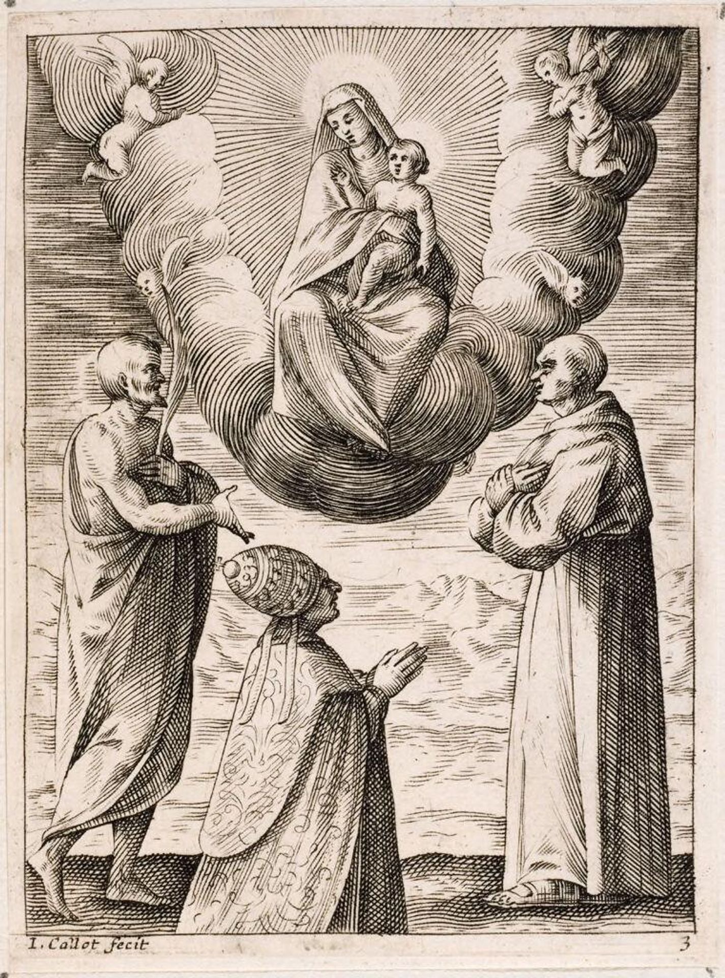 Pope Boniface VIII with Saints Francis and Crispin, Adoring the Madonna by Jacques Callot