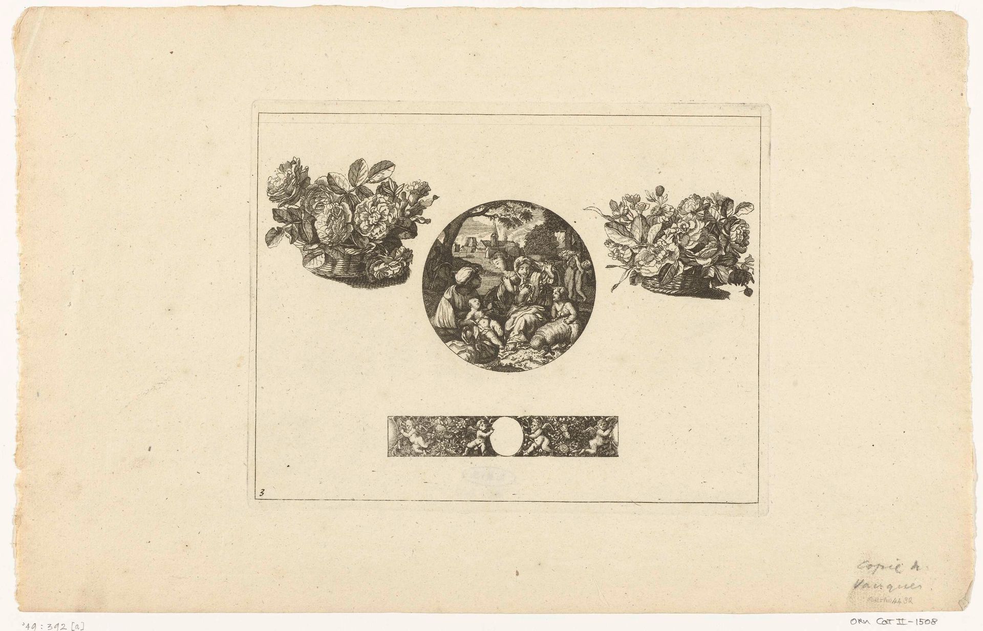 Horlogekast, twee bloemenmanden en een strook by Anonymous