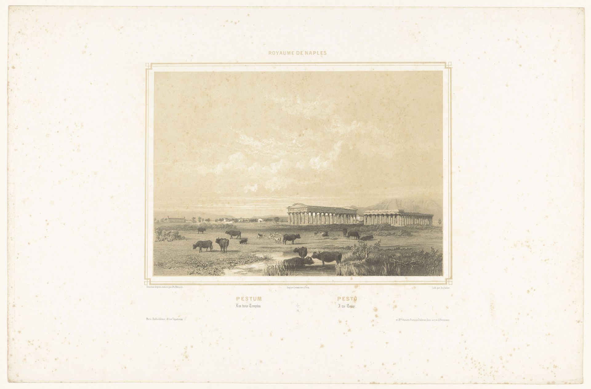 Zicht op de ruïnes van drie antieke tempels van Paestum by Charles-Claude Bachelier