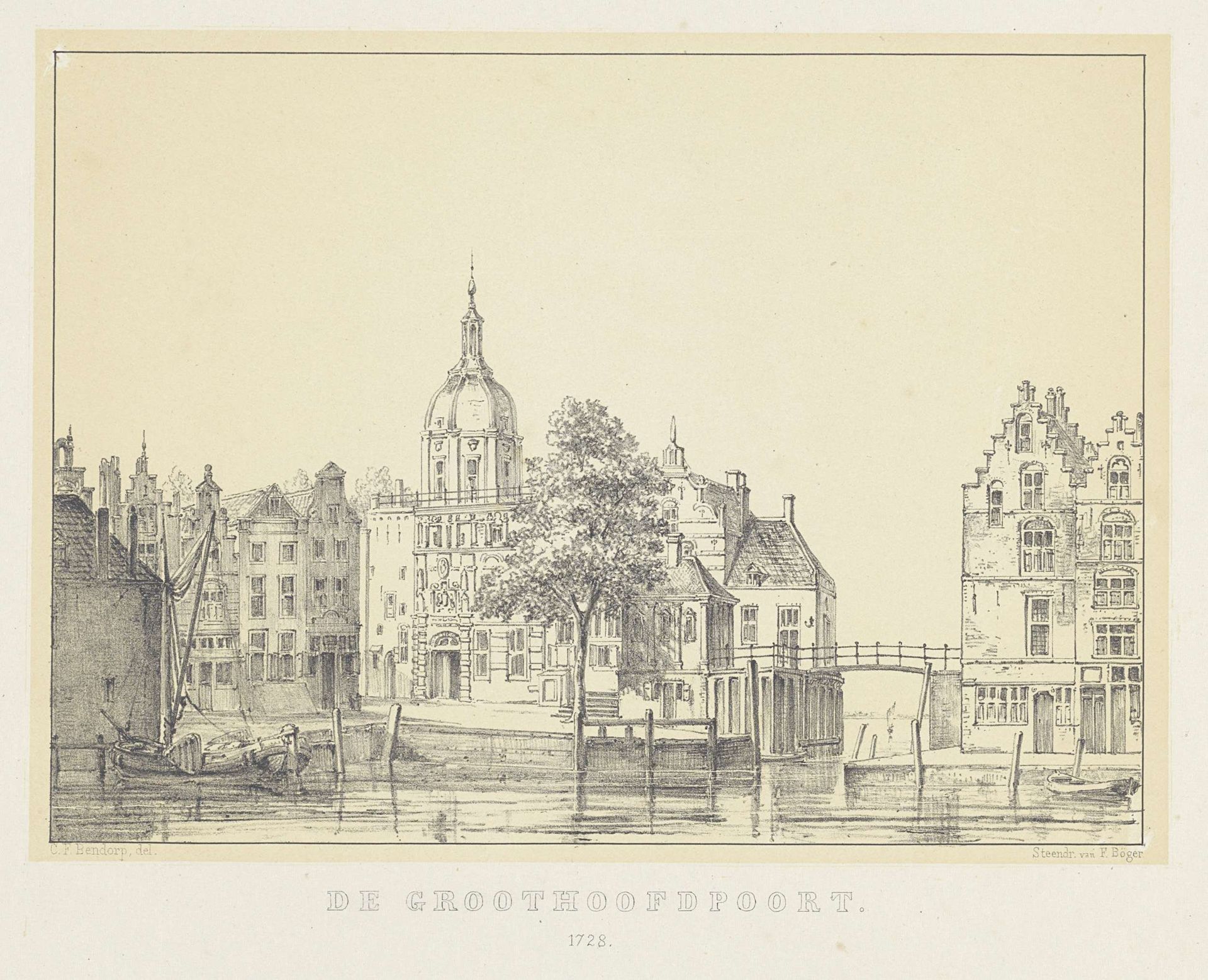 Groothoofdspoort dordrecht by Carel Frederik (II) Bendorp