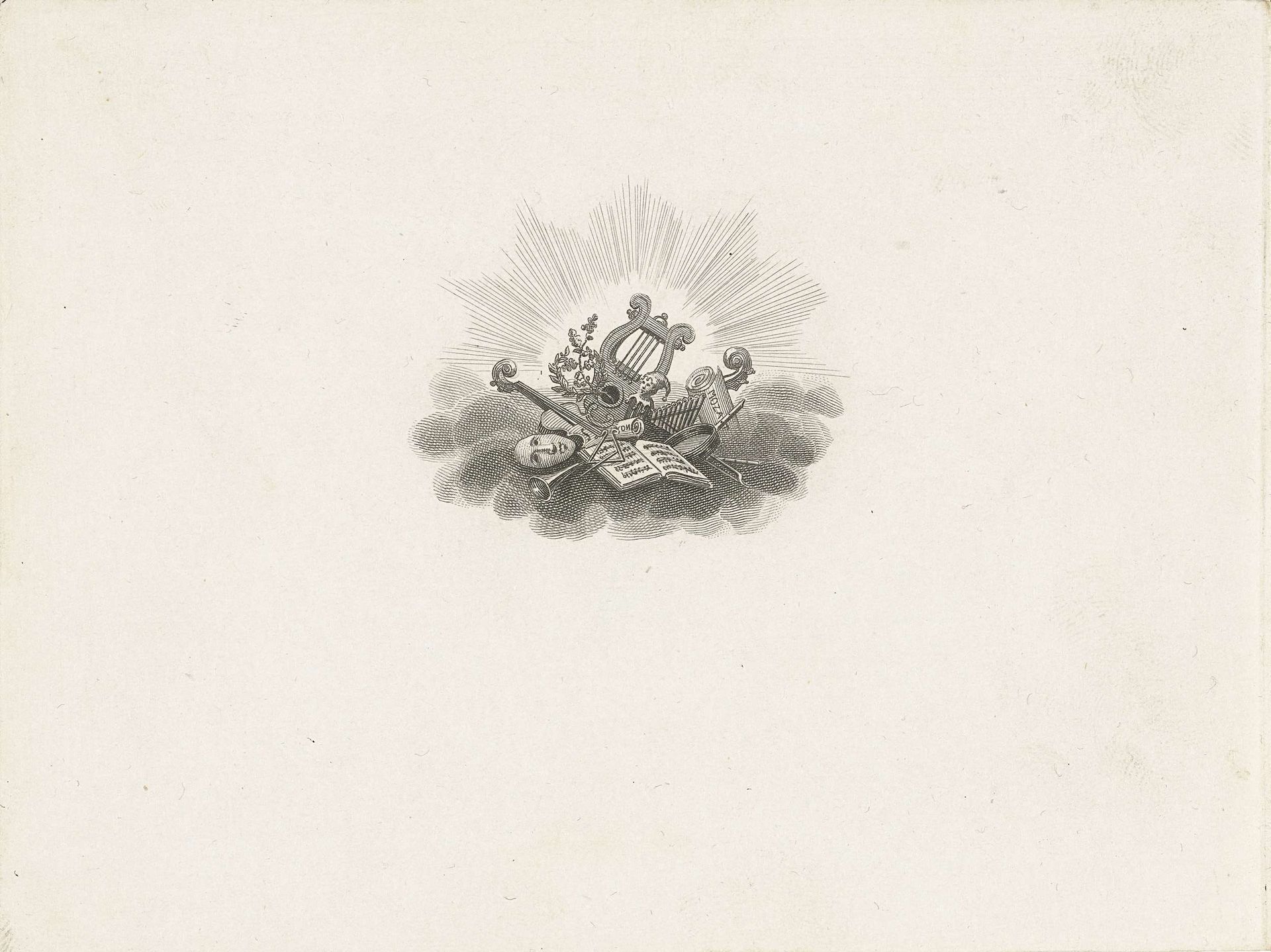 Vignet met symbolen voor muziek by Henricus Wilhelmus Couwenberg
