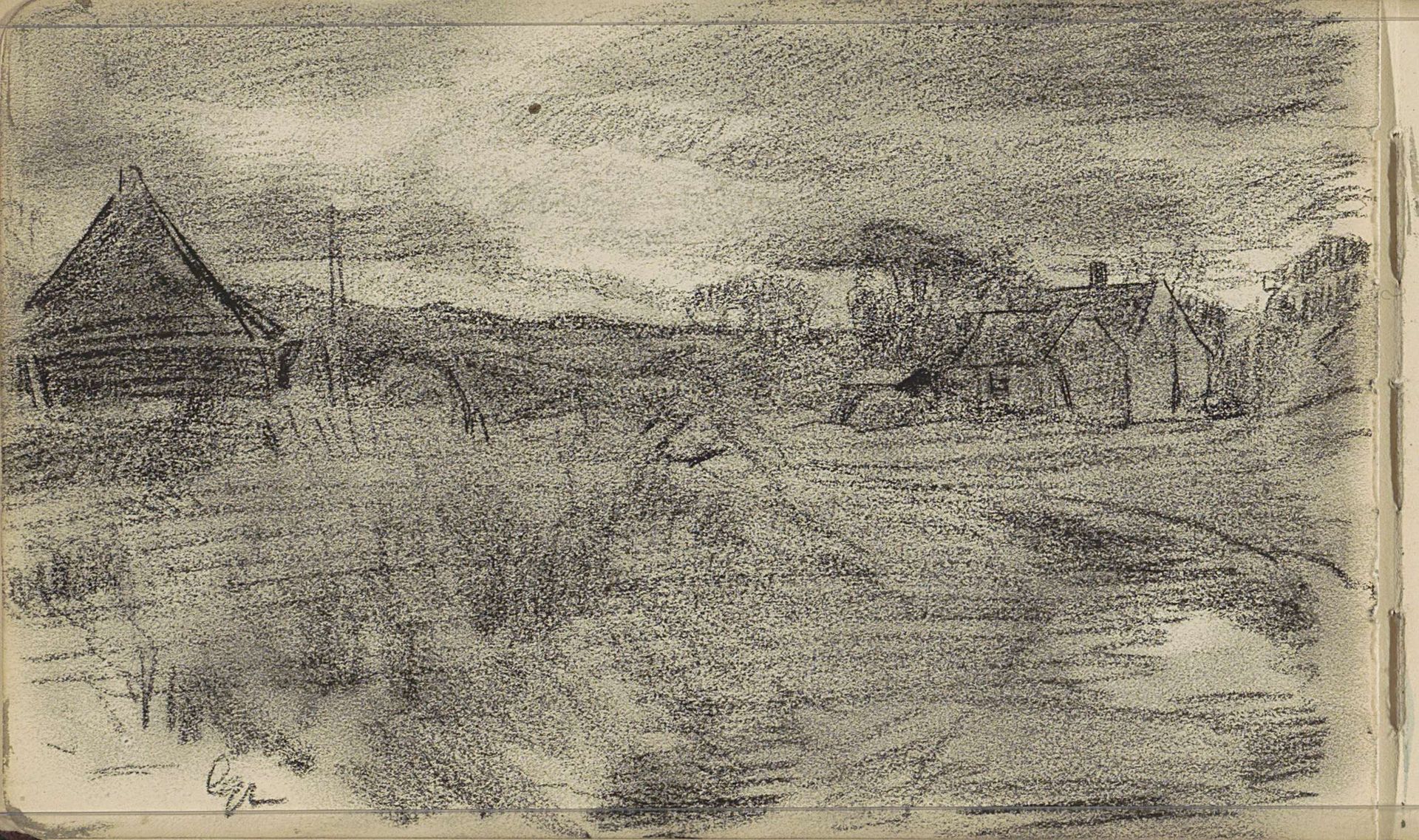 Gebouwen in een landschap by Johan Antonie de Jonge