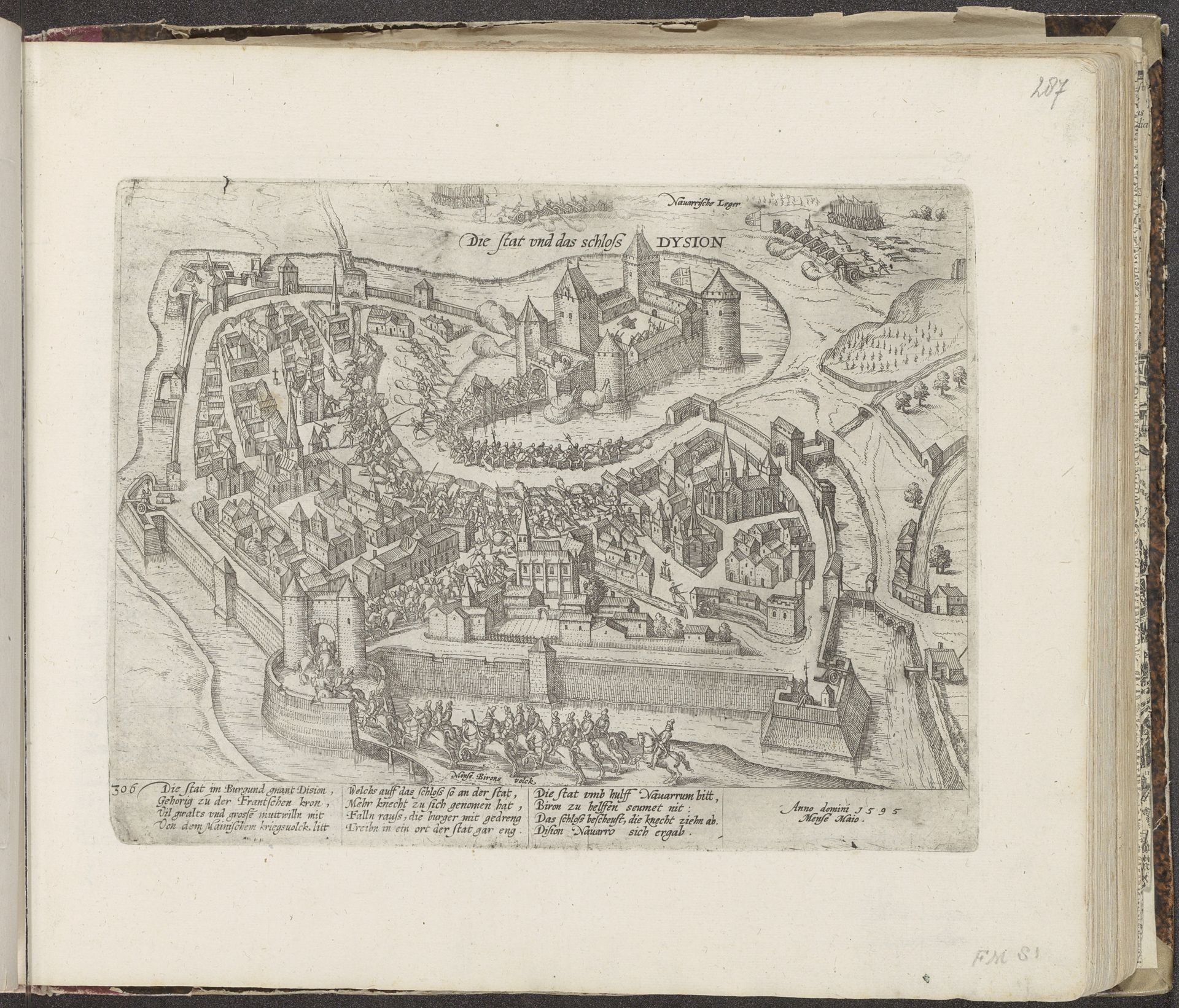 Biron ontzet Dijon voor Hendrik IV, 1595 by Frans Hogenberg