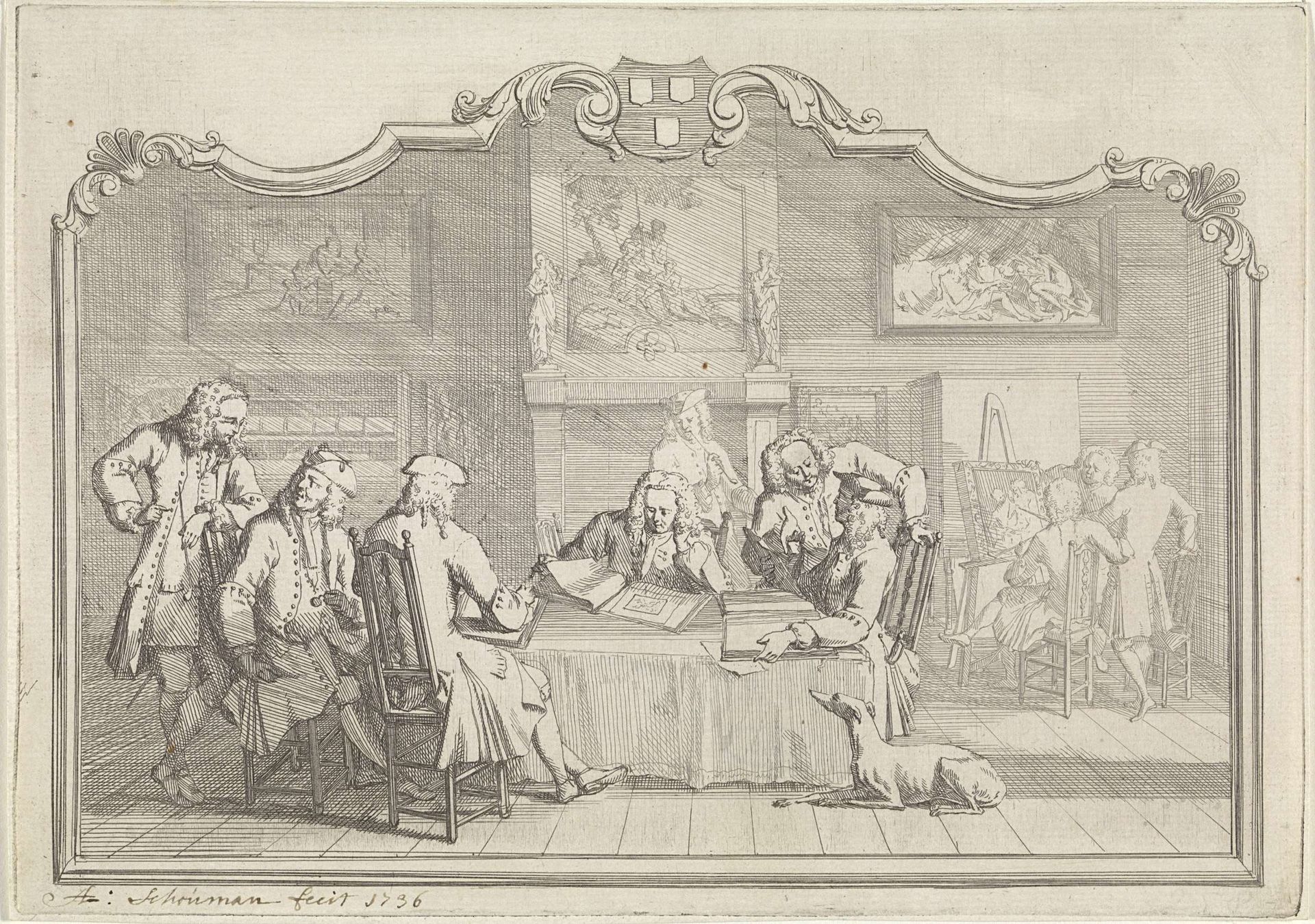 Bijeenkomst van het broederschap St. Lukas te Dordrecht by Aert Schouman