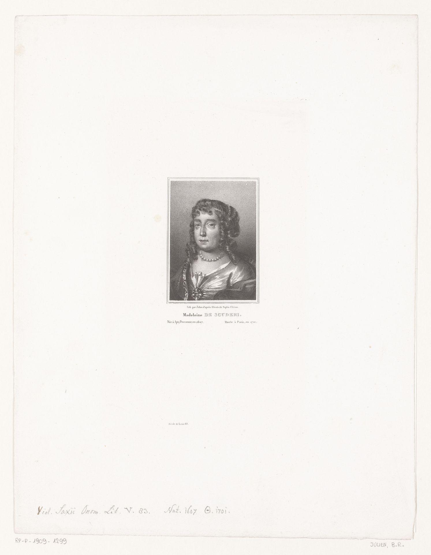 Portret van Madeleine de Scudéry by Bernard Romain Julien
