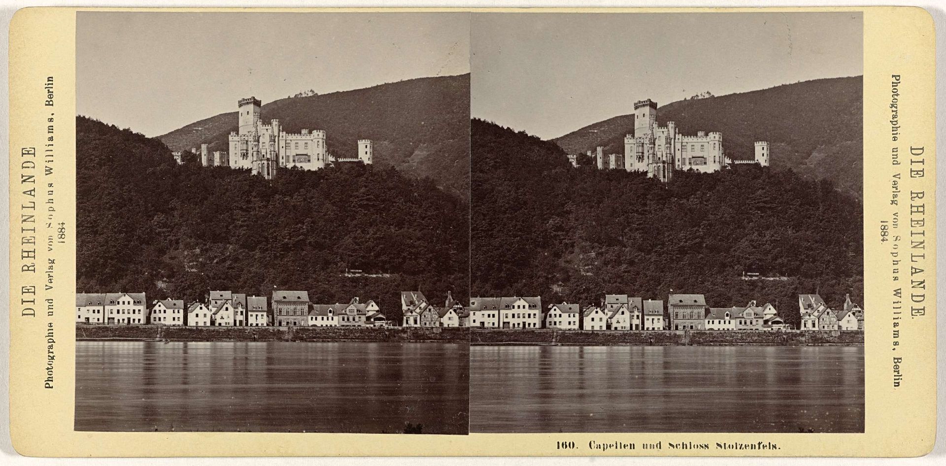 Gezicht op Capellen en slot Stolzenfels, gezien vanuit Lahnstein, Duitsland by Sophus Williams