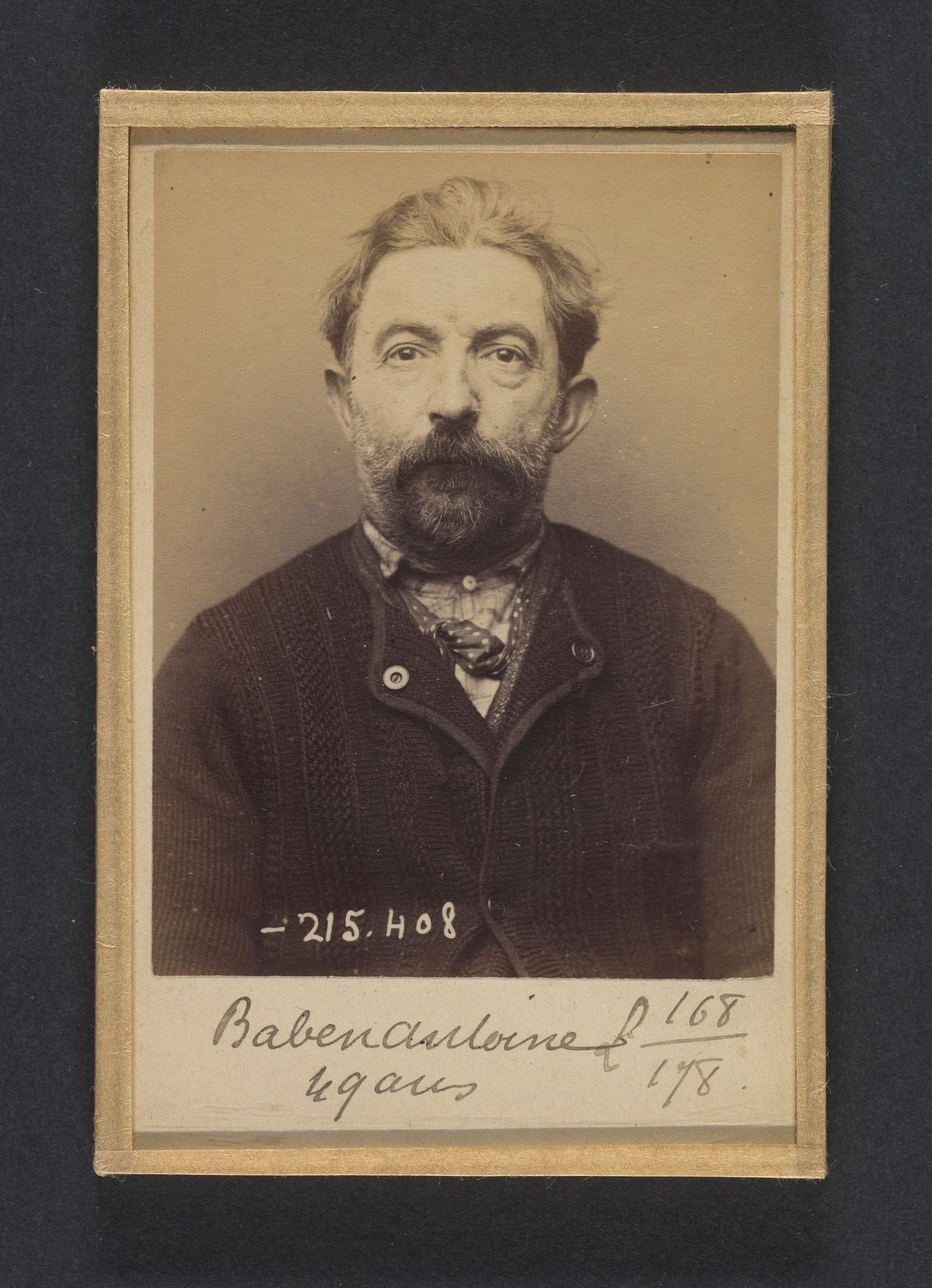 Baben. Hyppolyte, Antoine. 49 ans, né à St Sermain (Aveyron). Serrurier. Anarchiste. 9/3/94. by Alphonse Bertillon