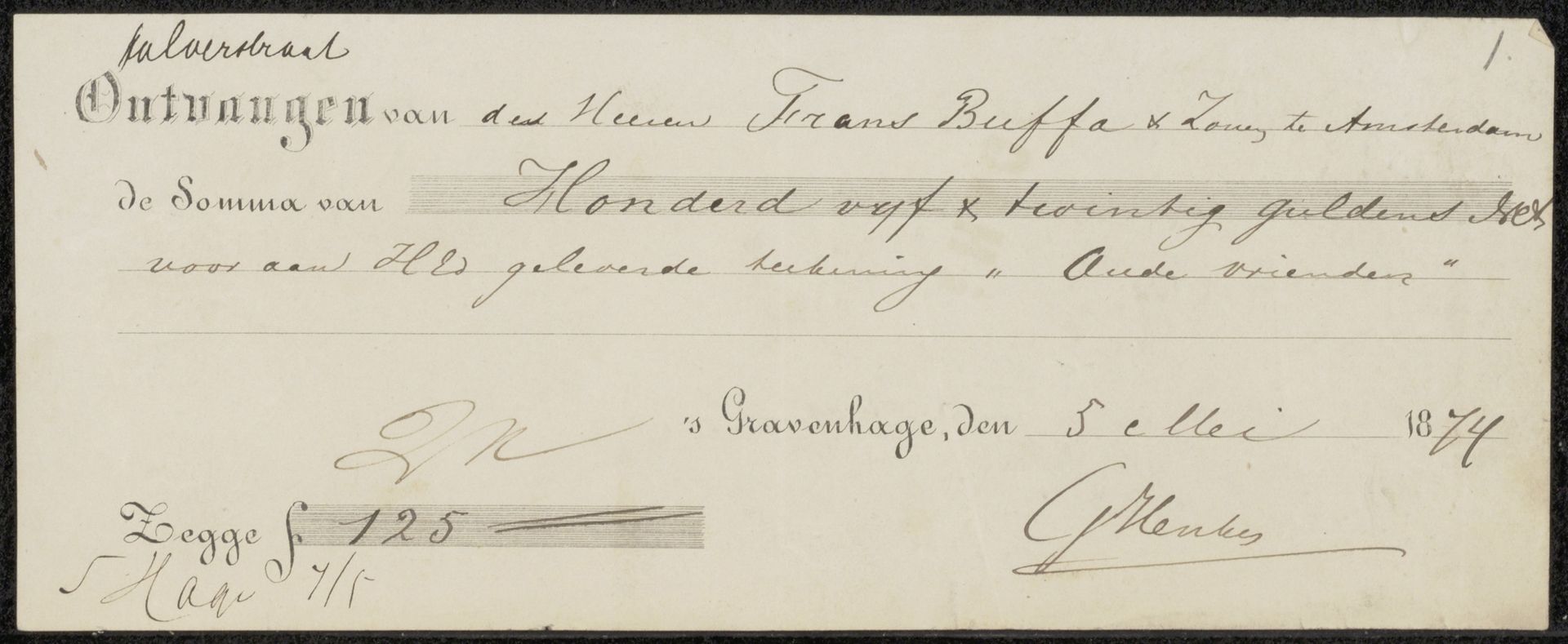 Kwitantie voor Gerke Henkes by Frans Buffa en Zonen