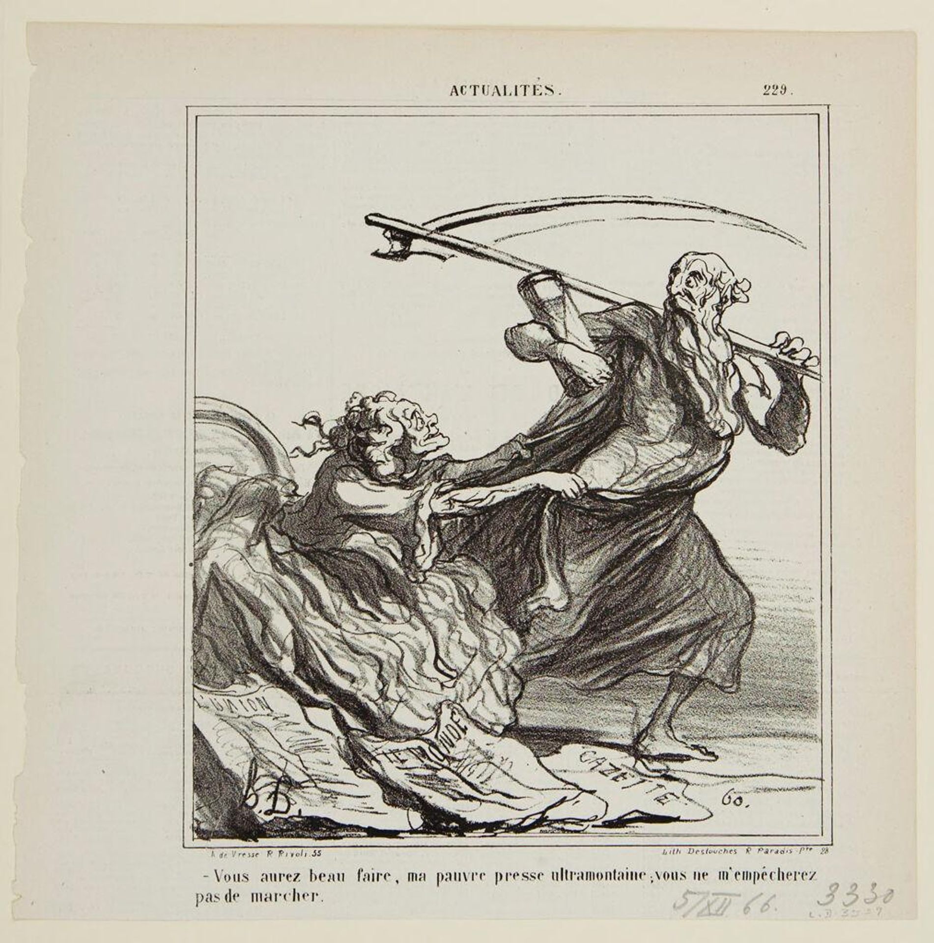 "You'd do well, my poor ultramontaine press, not to get in my way." by Honoré Daumier