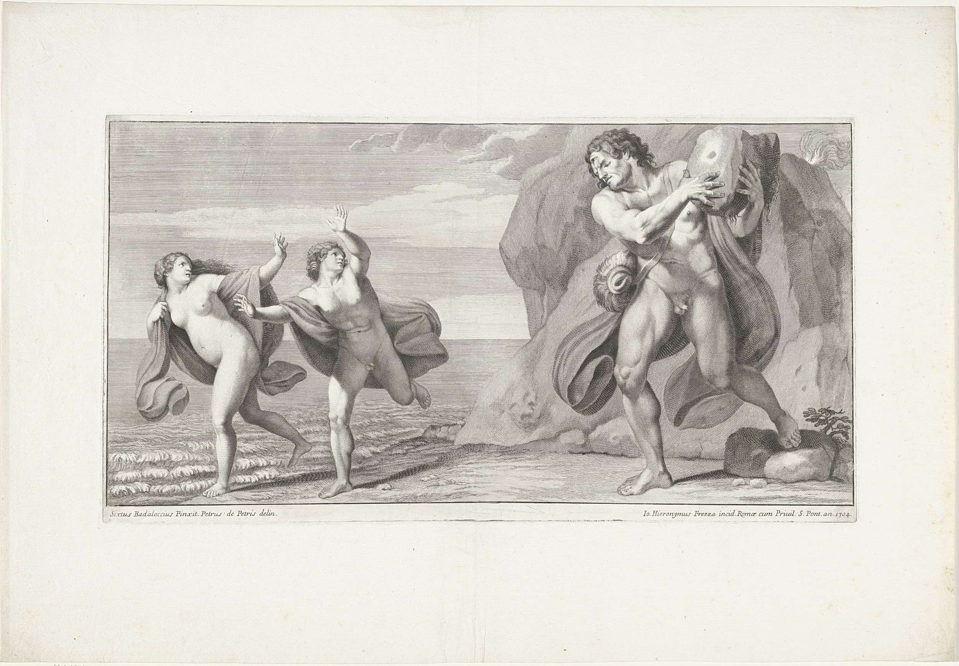 Polyphemus gooit een steen naar Acis by Giovanni Girolamo Frezza