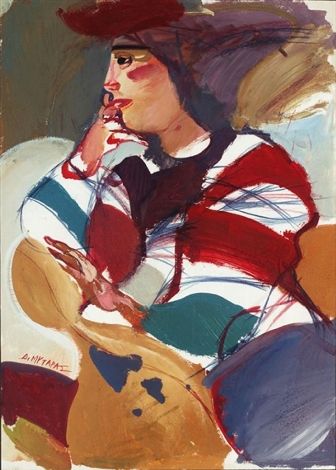 Theatrical Figure on a Yellow Sofa by Dimitris Mytaras