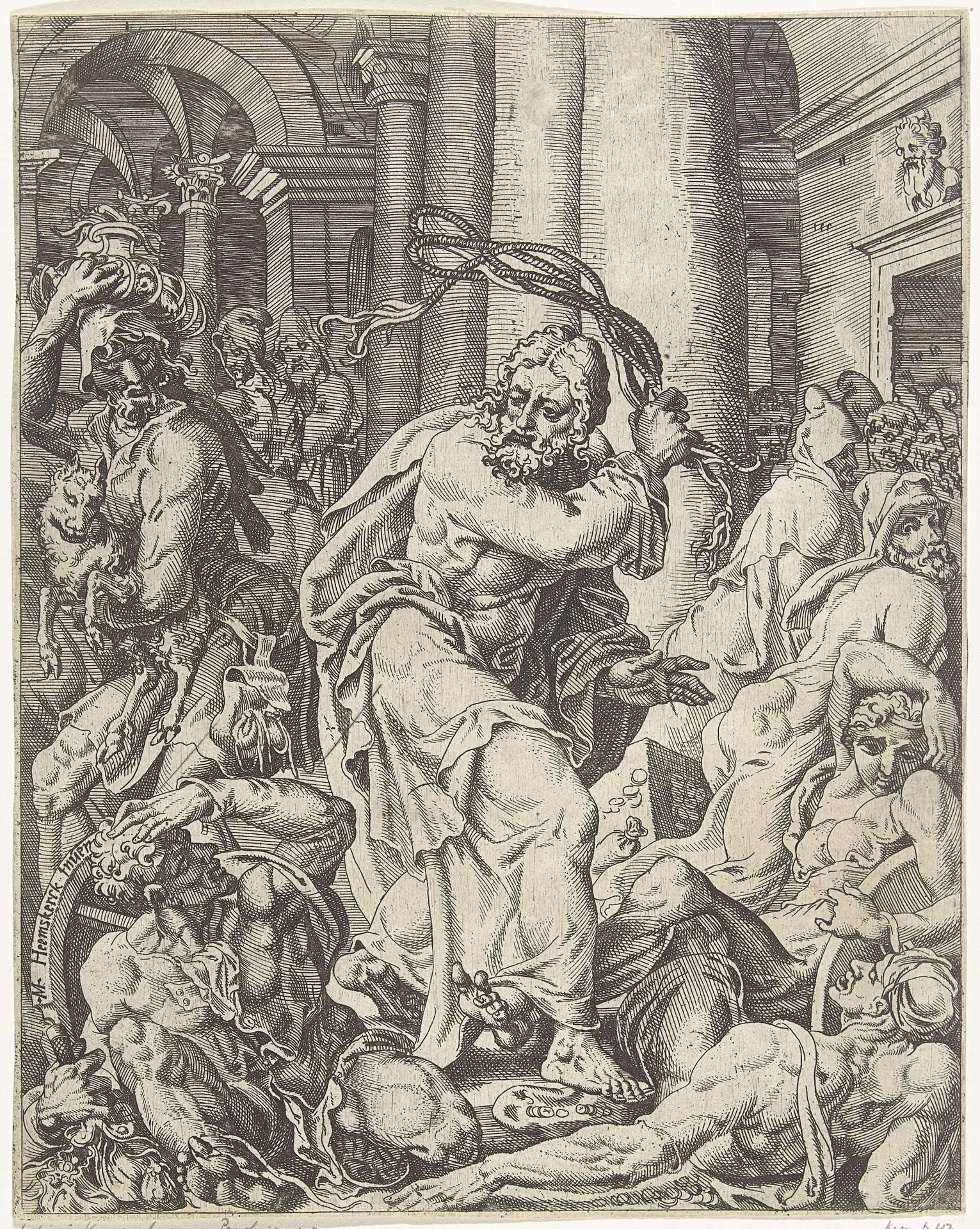 Verdrijving van de geldwisselaars uit de tempel by Dirck Volckertsz Coornhert