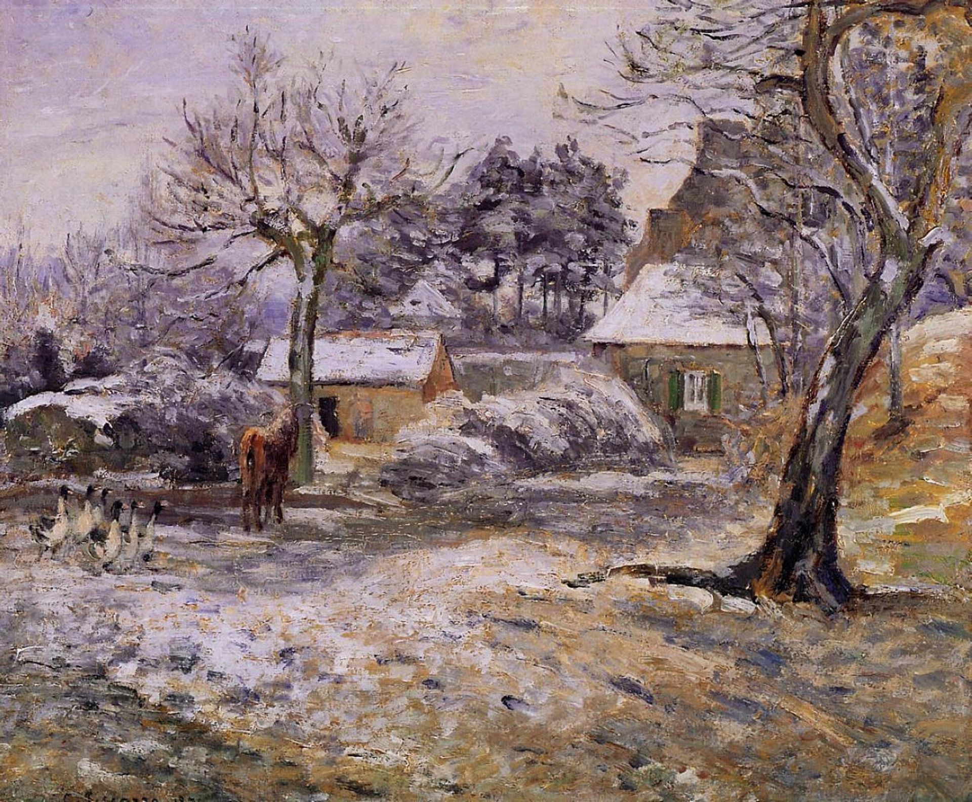 Snow at Montfoucault by Camille Pissarro