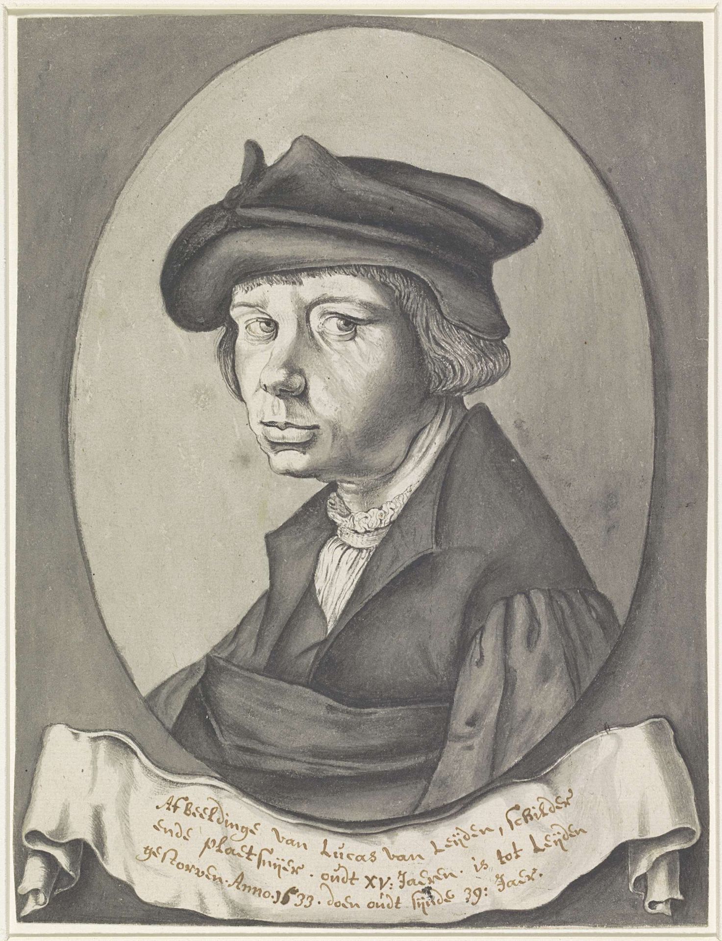 Portret van Lucas van Leyden, in ovaal naar links by Anonymous