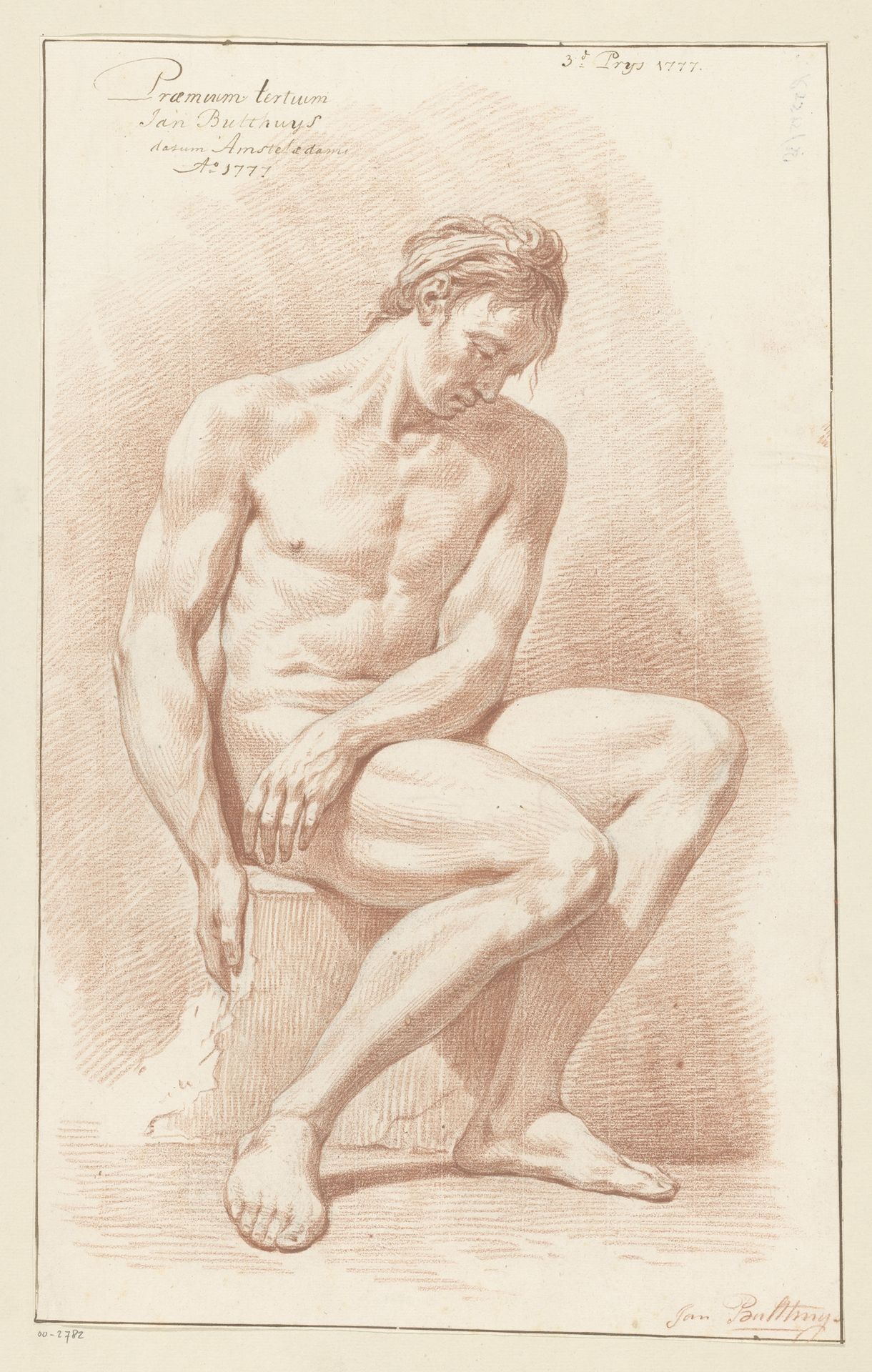 Zittend mannelijk naakt, van voren gezien (3e prijs 1777) by Jan Bulthuis