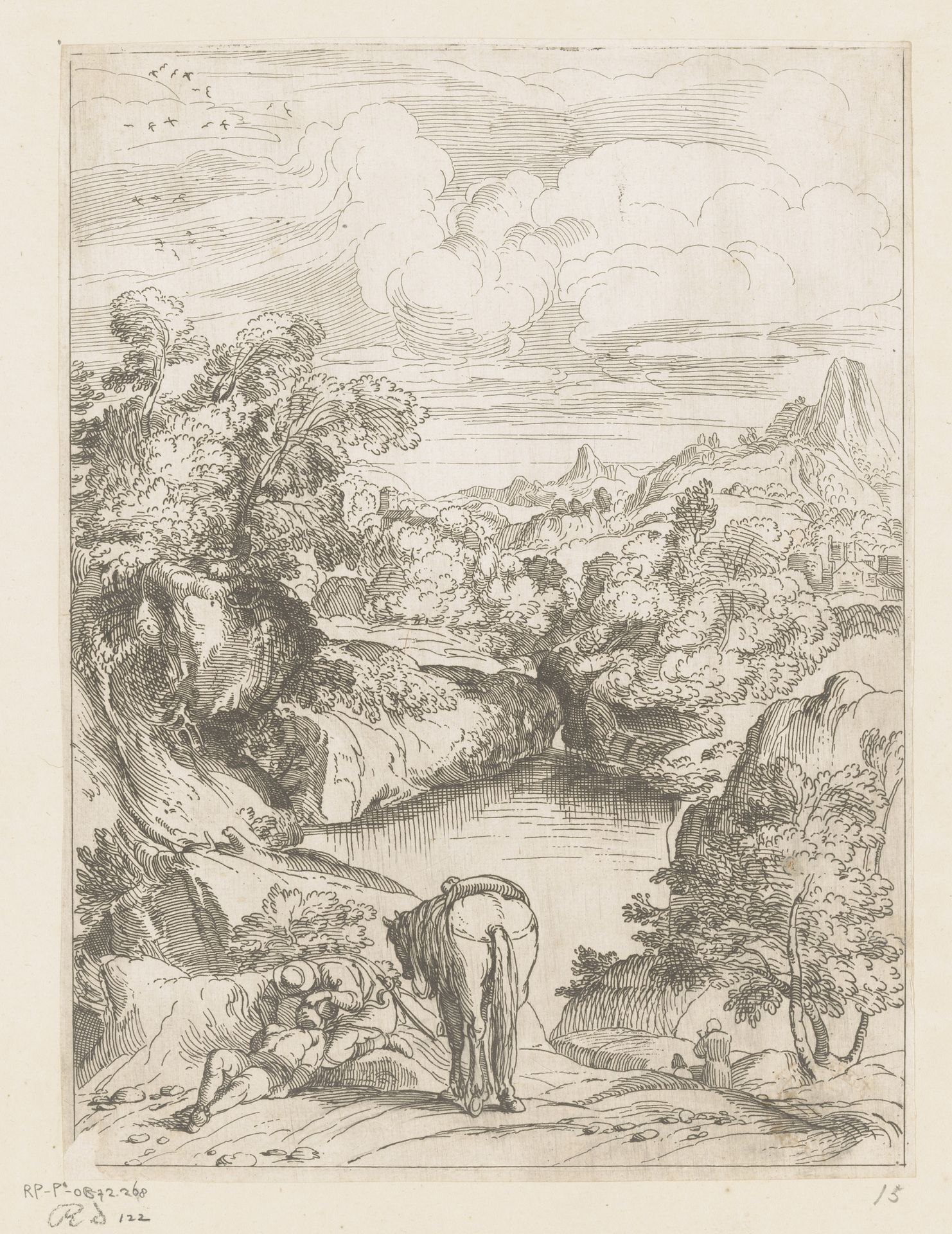 Landschap met barmhartige Samaritaan by Jean Pesne
