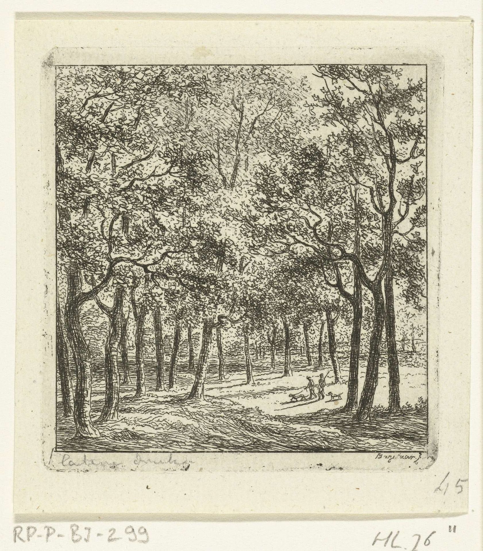 Twee mannen met honden in het bos by Ernst Willem Jan Bagelaar