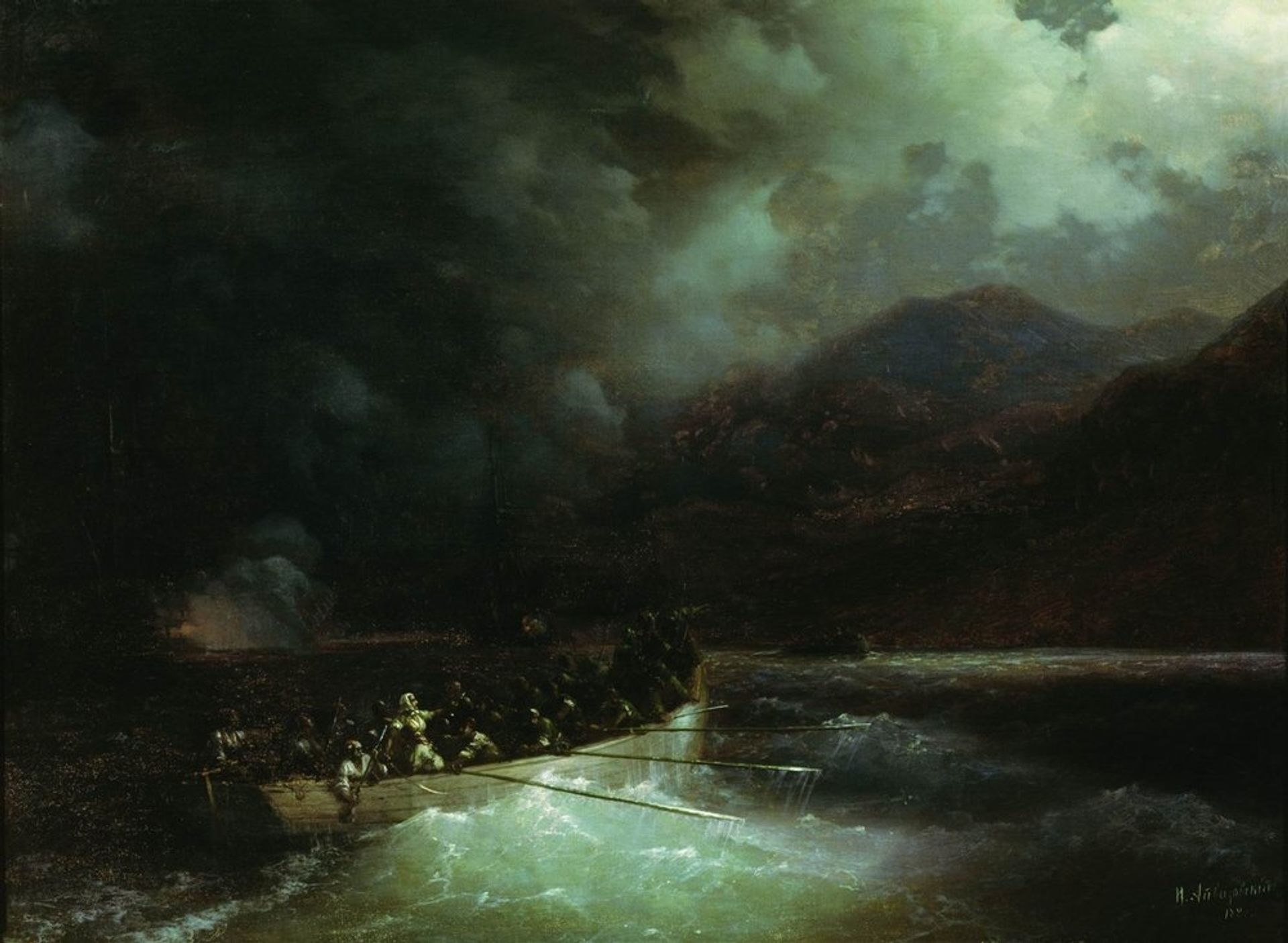 Heroine Bobolina with hunters breaks under a hail of shots on a boat through the Turkish fleet by Ivan Konstantinovich Aivazovsky