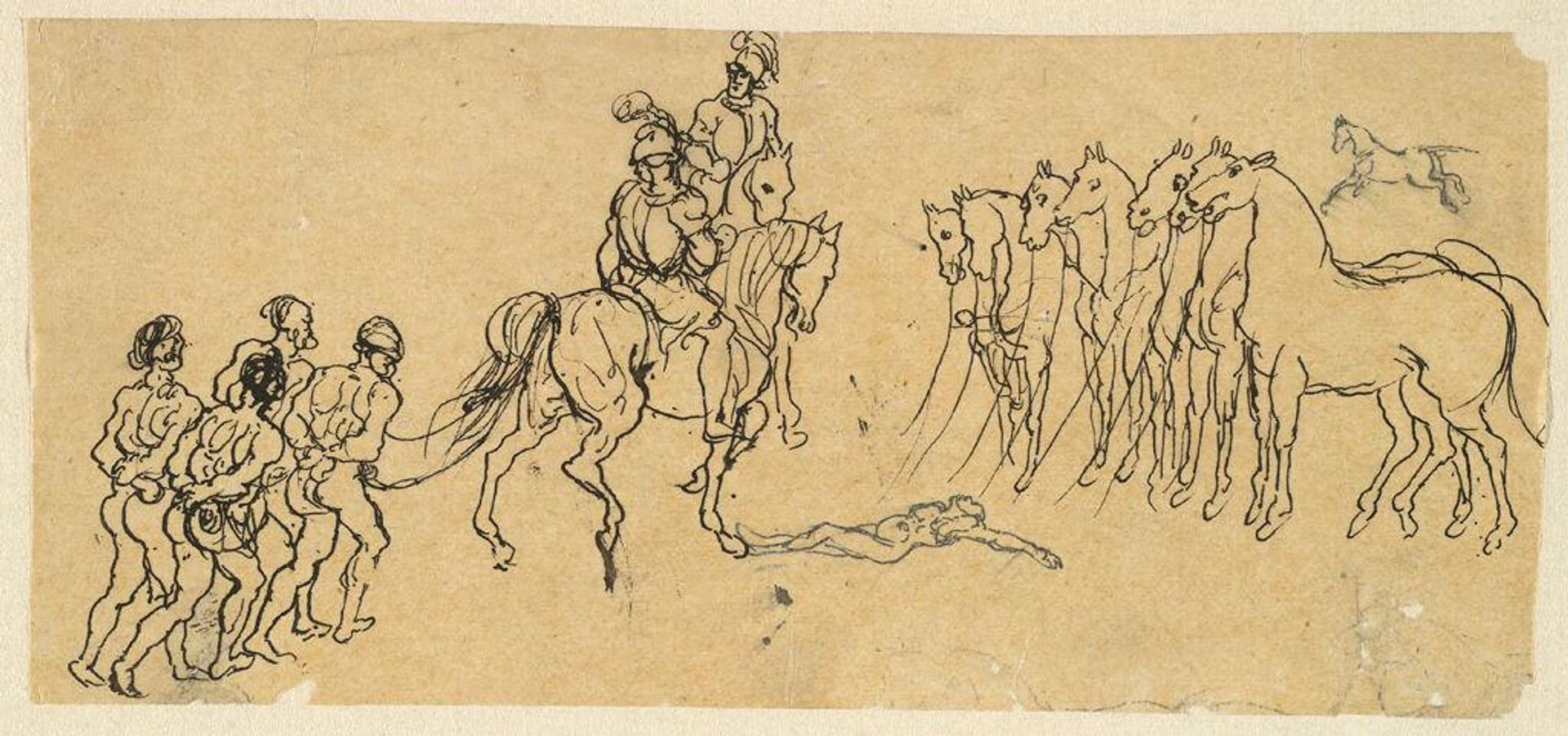 Two Men on Horseback with Prisoners by Rodolphe Bresdin