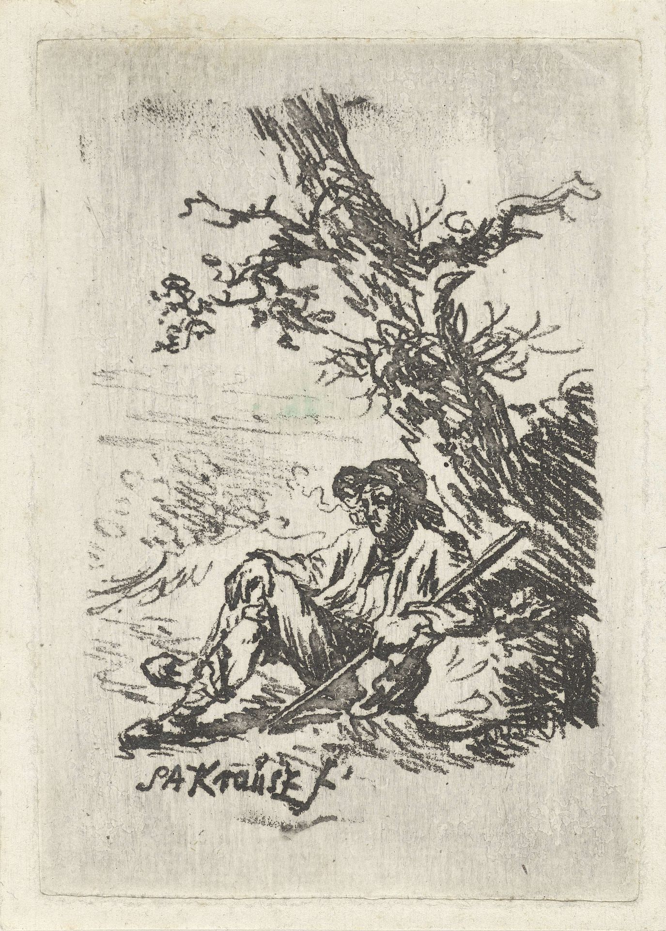 Rustende onder een boom by Simon Andreas Krausz