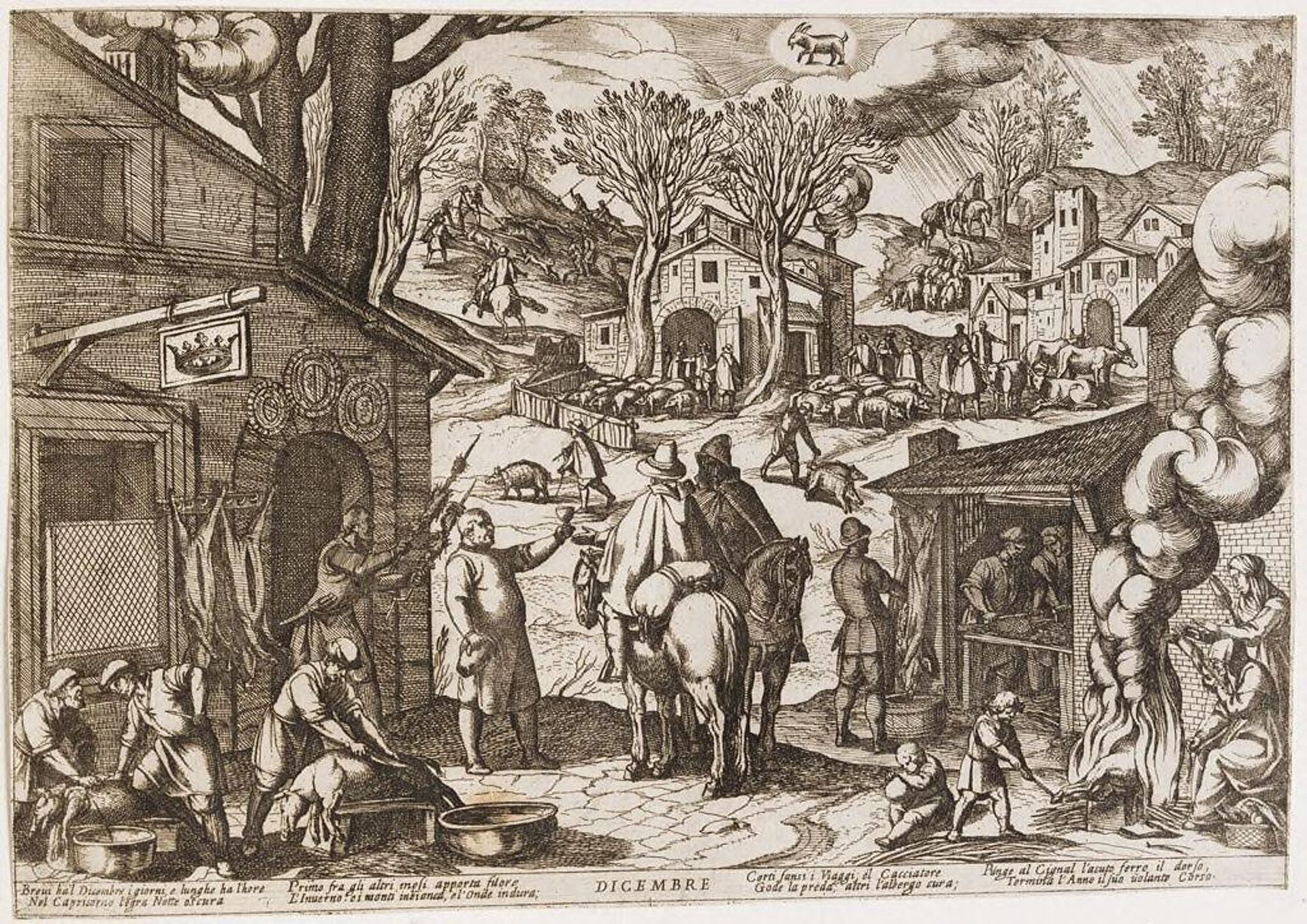 December: Village Scene with Inn by Antonio Tempesta