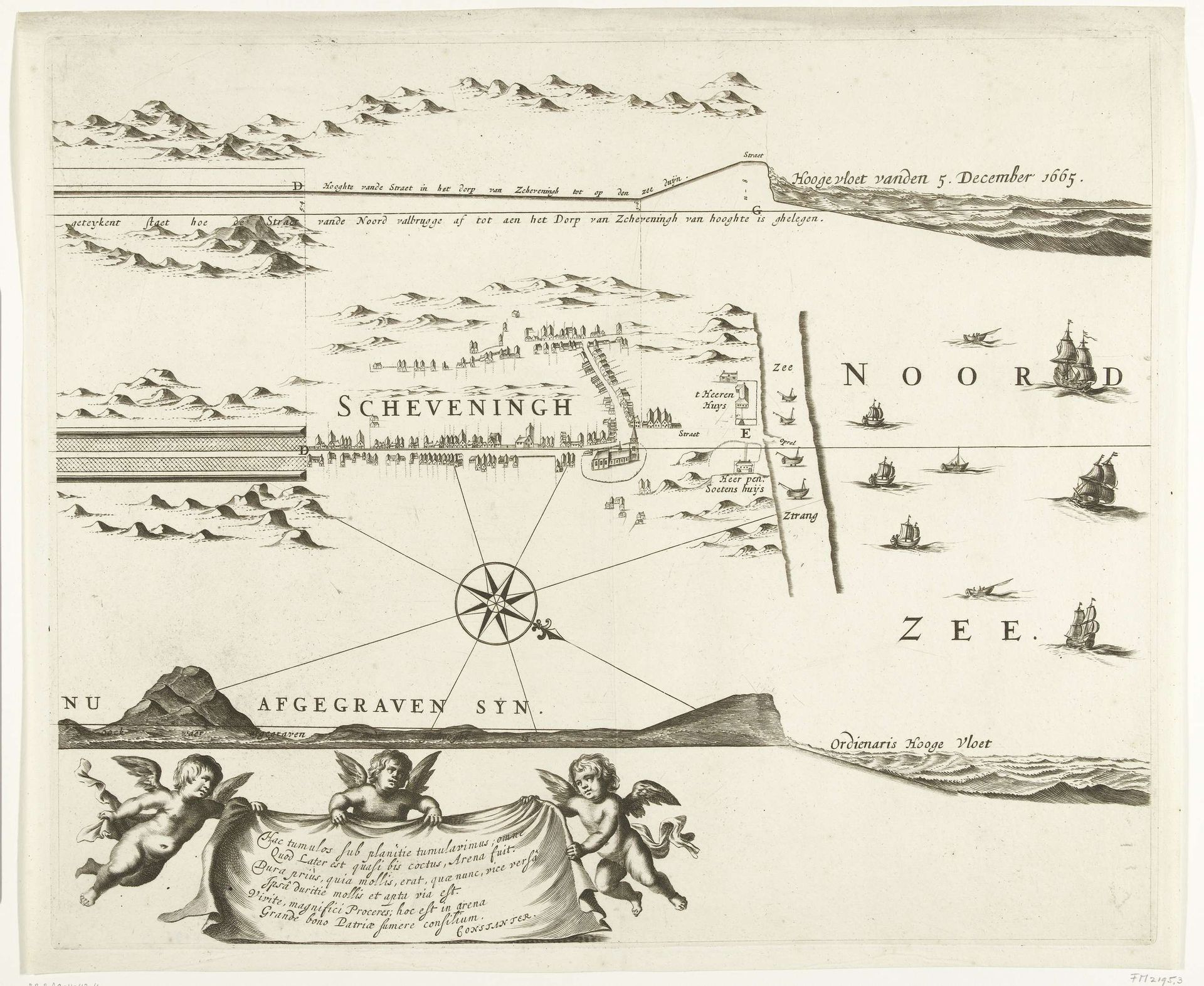 Kaart van de aanleg van de straatweg van Den Haag naar Scheveningen, 1664-1665 (derde blad) by Frederik de Wit