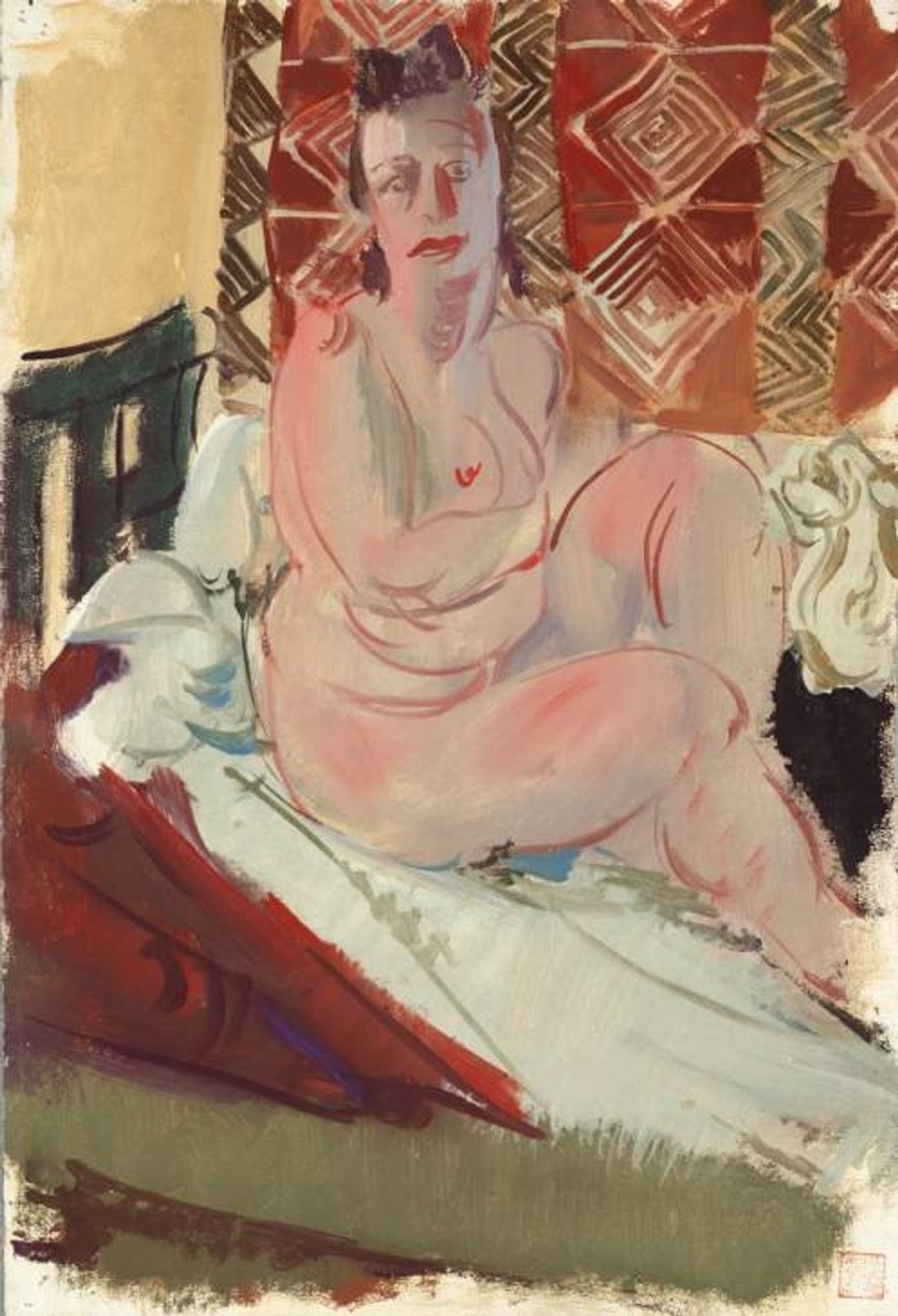 A Model Seated on a Bed by Alexandre Jacovleff