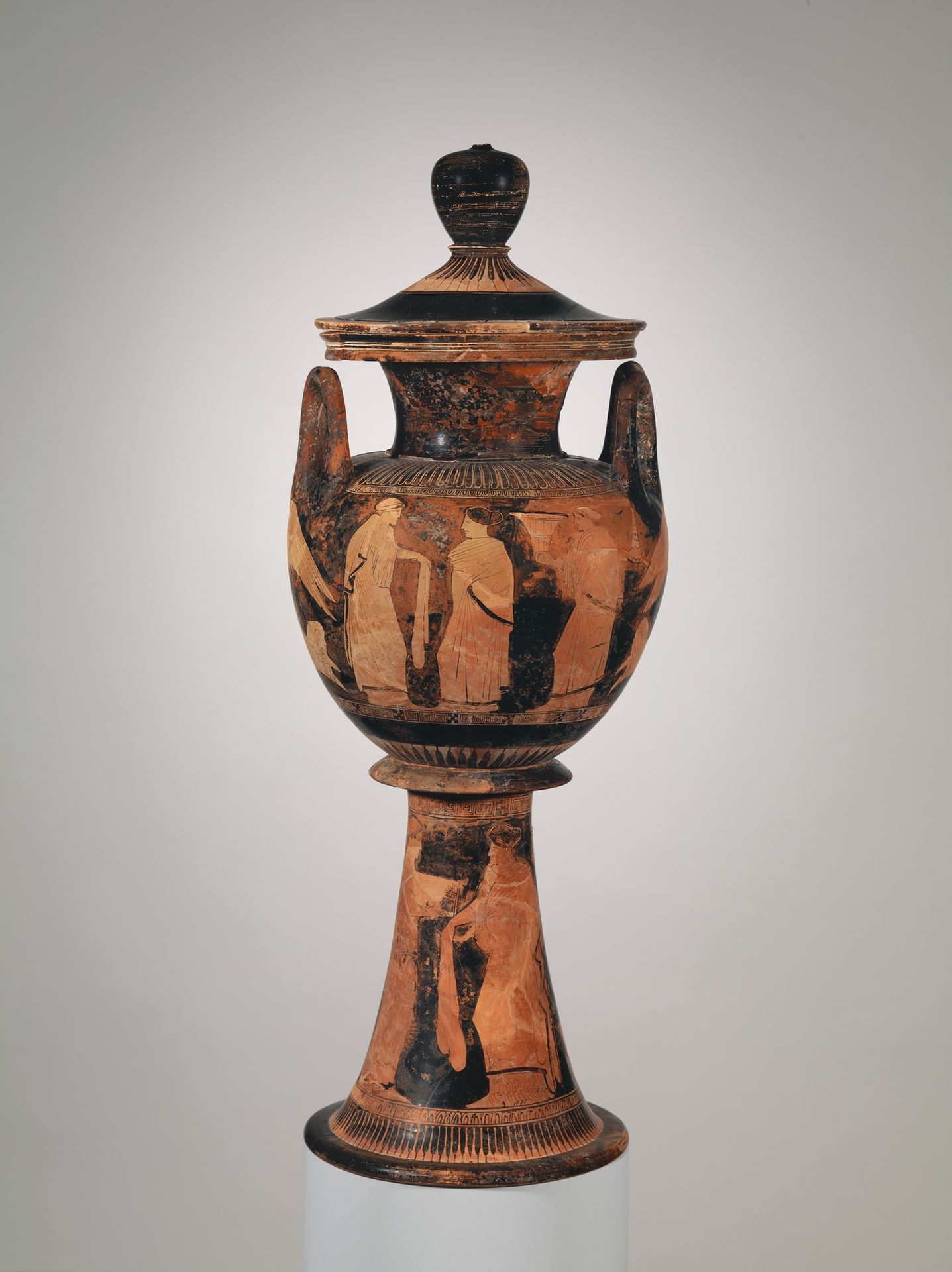 Terracotta lebes gamikos (round-bottomed bowl with handles and stand used in weddings) by Anonymous