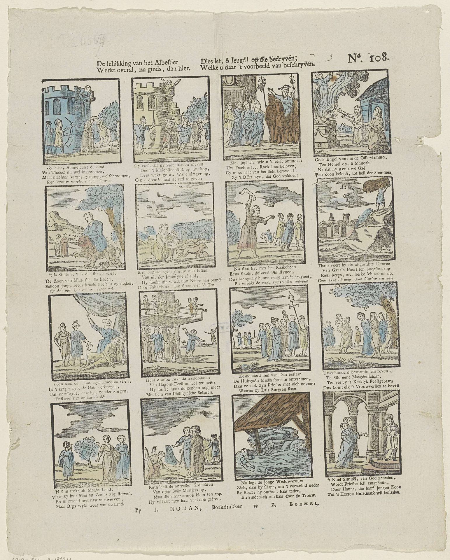 De schikking van het Albestier / Werkt overäl, nu ginds, dan hier. / Dies let, ô jeugd! op die bedryven, / Welke u daar 't voorbeeld van beschryven by J. Robyn