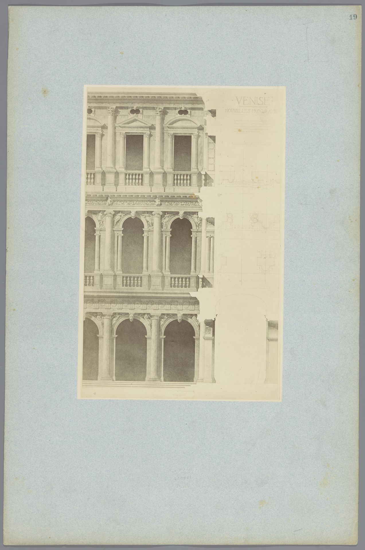 Fotoreproductie van een architectonische tekening van een gebouw in Venetië by Jean Pierre Emanuel Lampué